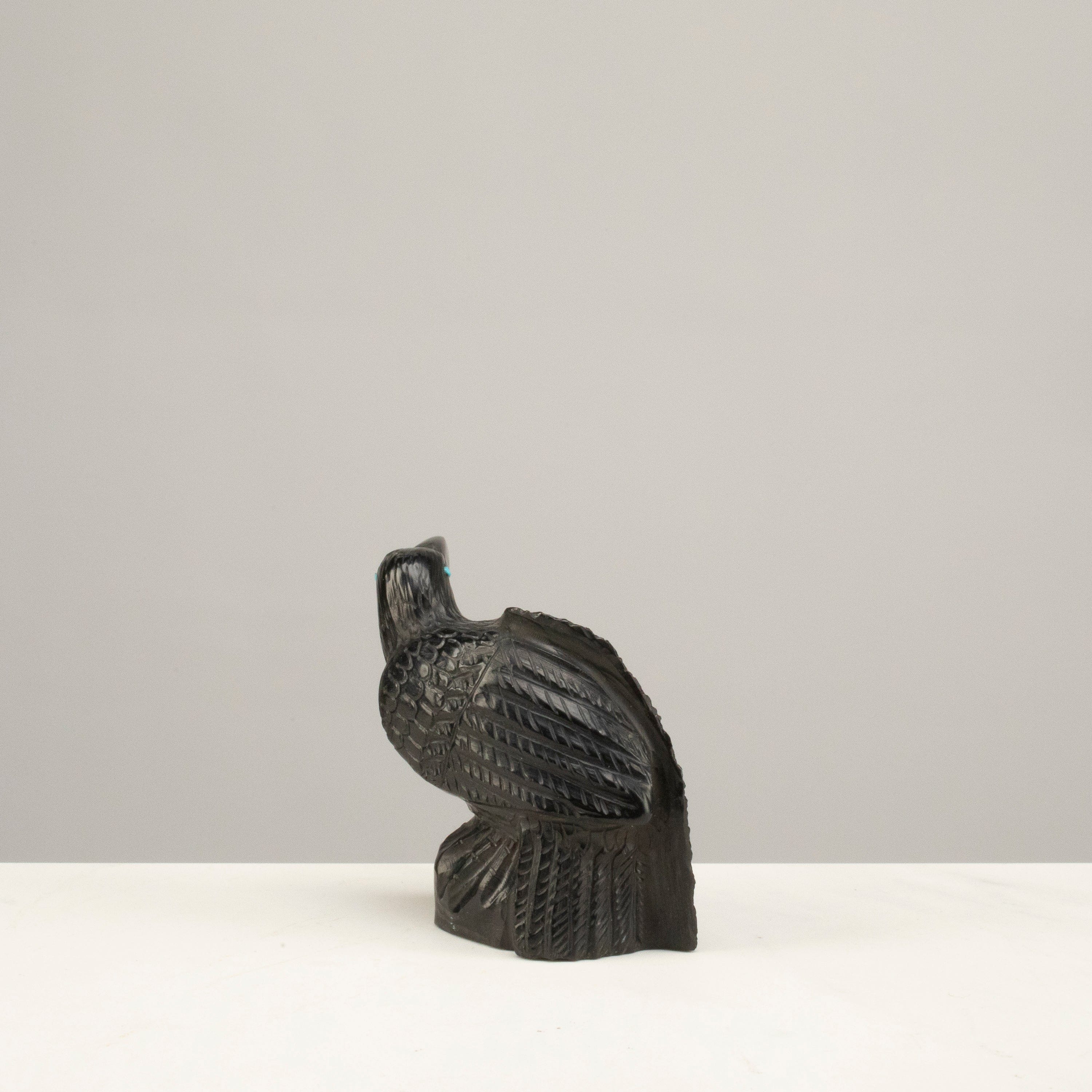 Kalifano Native American Fetish Carvings Derrick Kaamasee Jet Handmade Zuni Fetish Raven Carving NAC660.003
