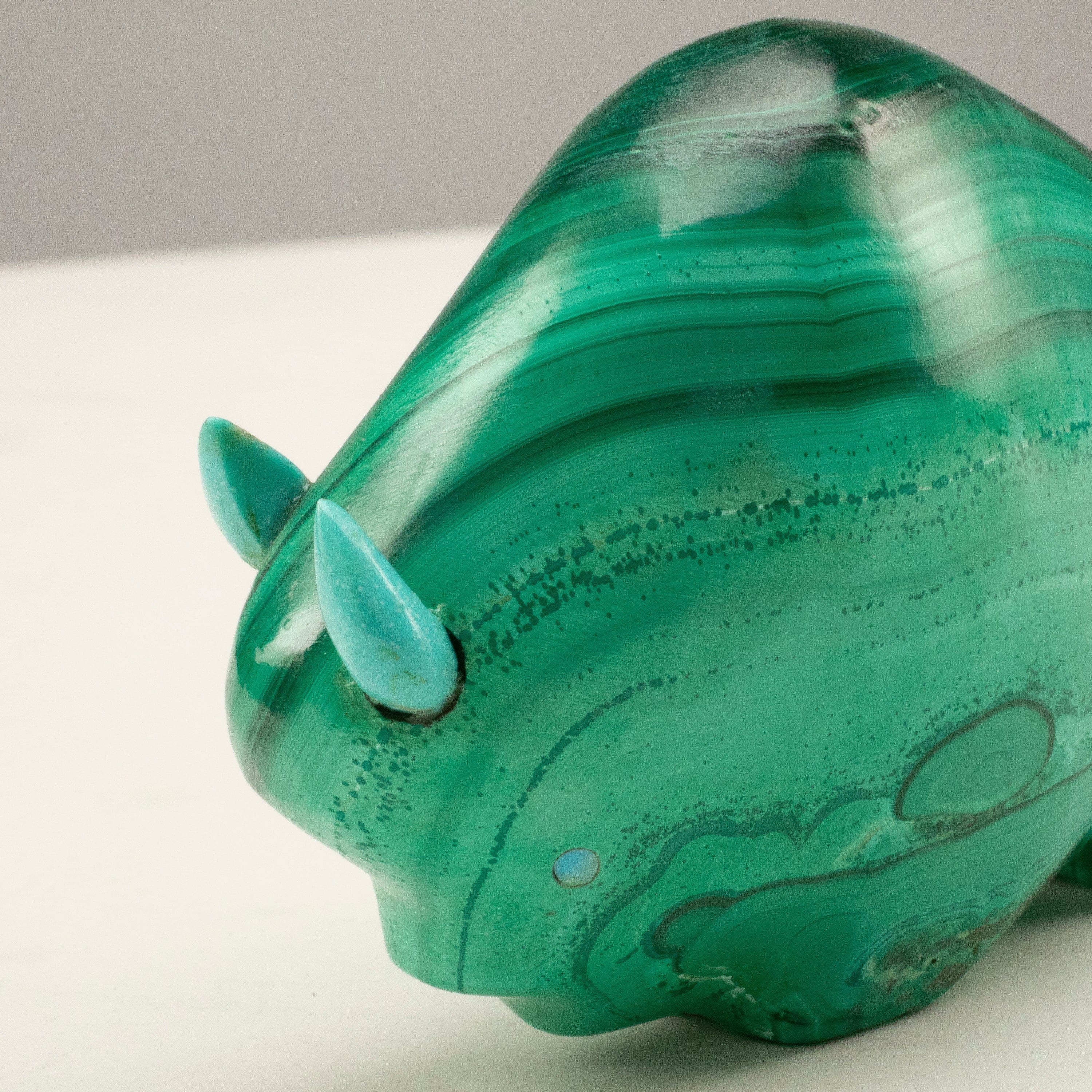 Kalifano Native American Fetish Carvings Lynn Quam Malachite Handmade Zuni Fetish Buffalo Carving NAC1440.002