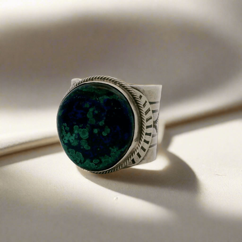 Kalifano Native American Jewelry 13 Tillie Jon Azurite Lapis Navajo USA Native American Made 925 Sterling Silver Ring NAR1800.037.13