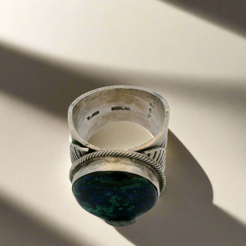 Kalifano Native American Jewelry 13 Tillie Jon Azurite Lapis Navajo USA Native American Made 925 Sterling Silver Ring NAR1800.037.13