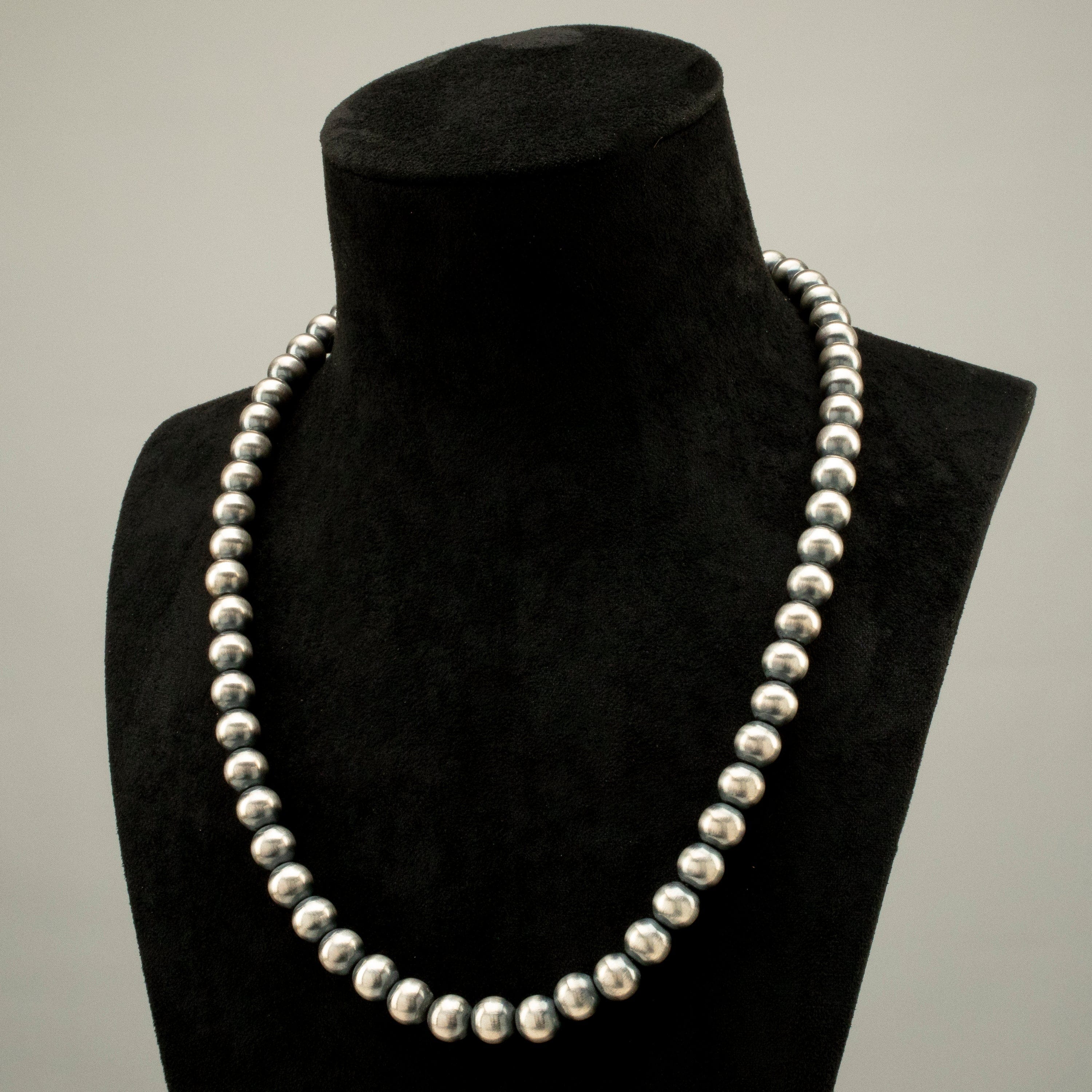 Kalifano Native American Jewelry 22" Single Strand 10mm Navajo Pearl USA Native American Made 925 Sterling Silver Necklace NAN1800.020