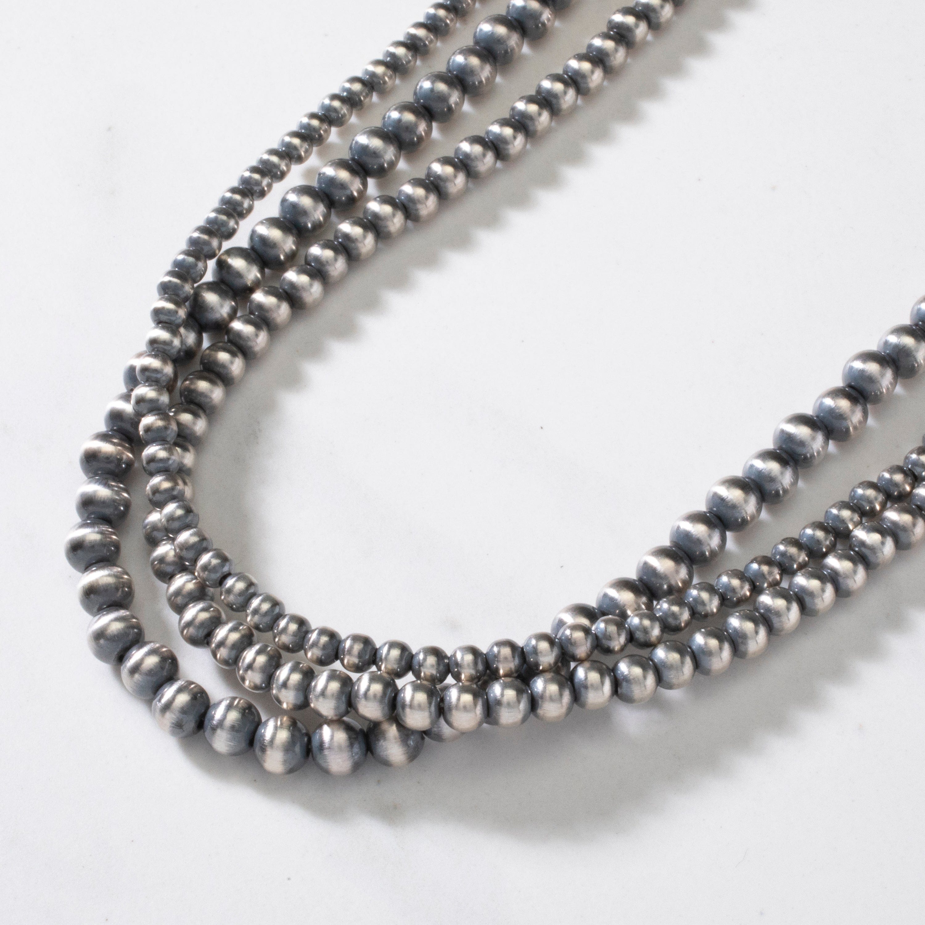 Kalifano Native American Jewelry 26" Triple Strand 4,5,&6mm Navajo Pearl USA Native American Made 925 Sterling Silver Necklace NAN2400.019