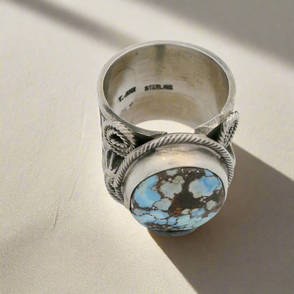 Kalifano Native American Jewelry 9.5 Tillie Jon Golden Hills Turquoise Navajo USA Native American Made 925 Sterling Silver Ring NAR1800.021.95