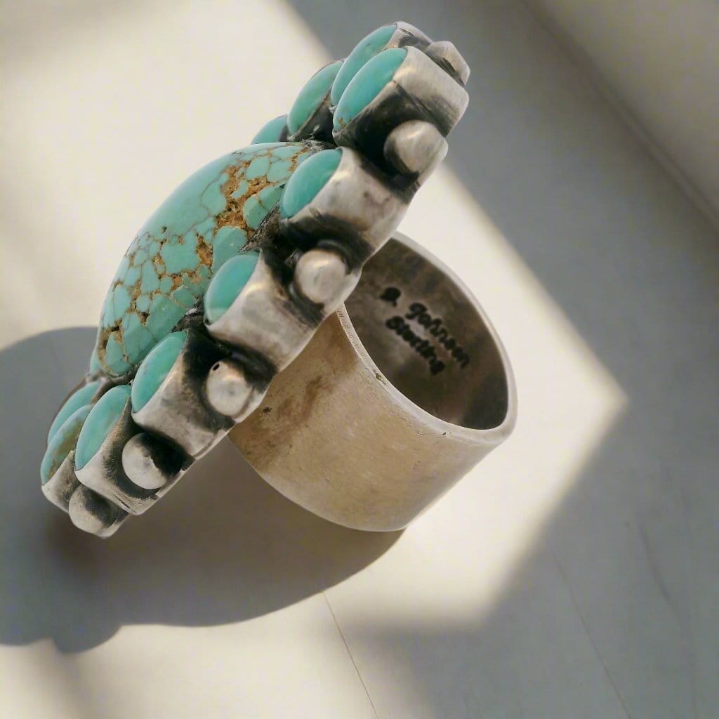 Kalifano Native American Jewelry 9 Bobby Jonson Royston Turquoise Navajo USA Native American Made 925 Sterling Silver Ring NAR3600.002.9