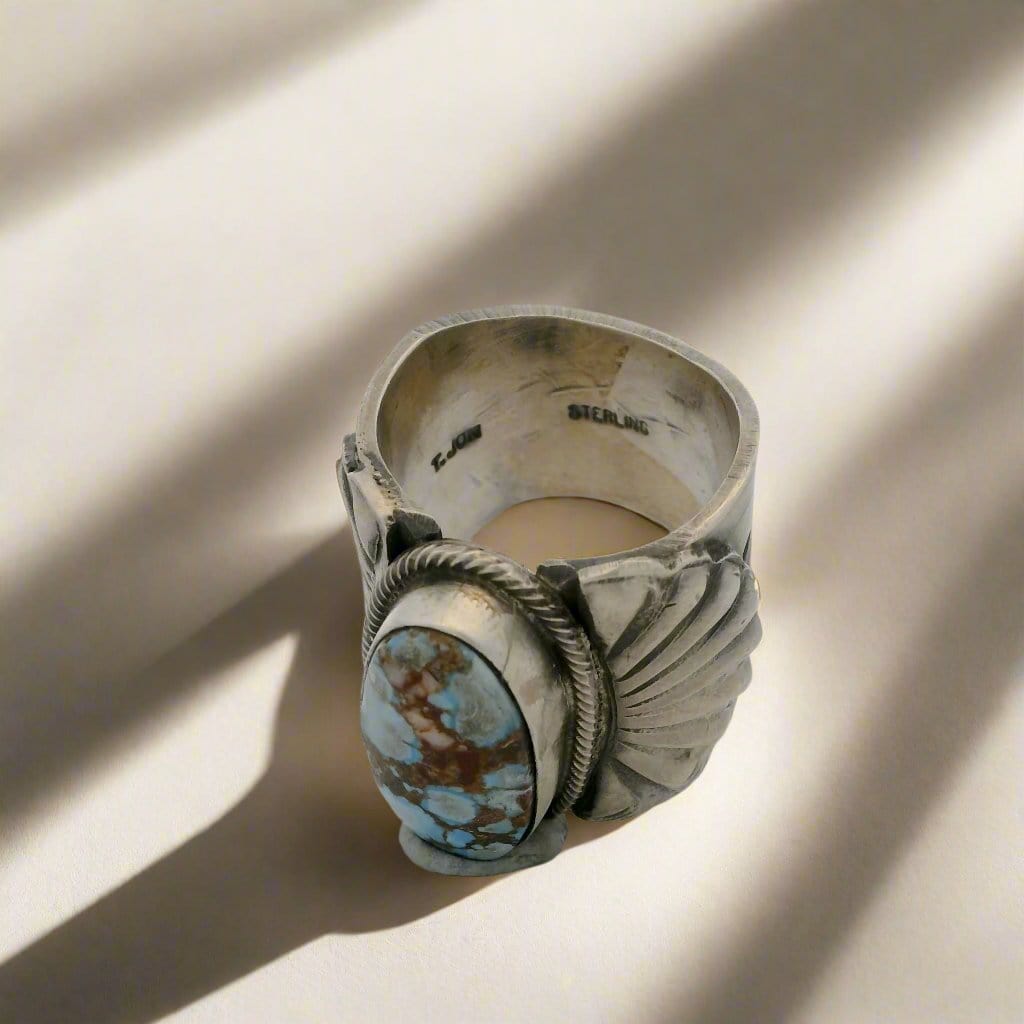 Kalifano Native American Jewelry 9 Tillie Jon Golden Hills Turquoise Navajo USA Native American Made 925 Sterling Silver Ring NAR1800.019.9