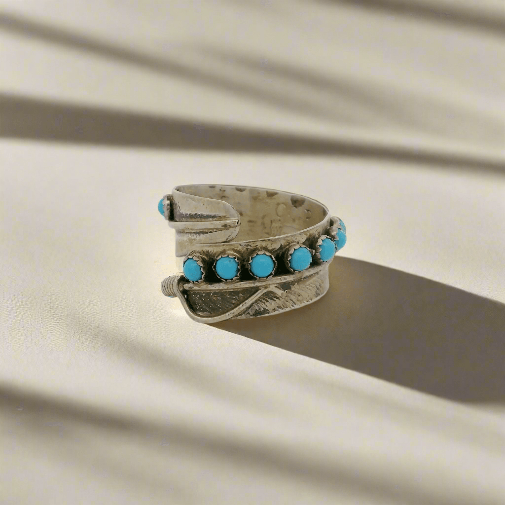 Kalifano Native American Jewelry ADJ Byron Begay Sleeping Beauty Turquoise Feather Navajo USA Native American Made 925 Sterling Silver Adjustable Ring NAR300.101.ADJ