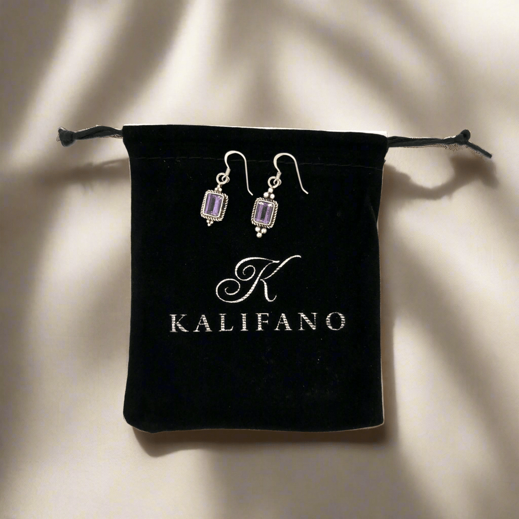 Kalifano Native American Jewelry Amethyst Dangly USA Native American Made 925 Sterling Silver Earrings with French Hook NAE500.015