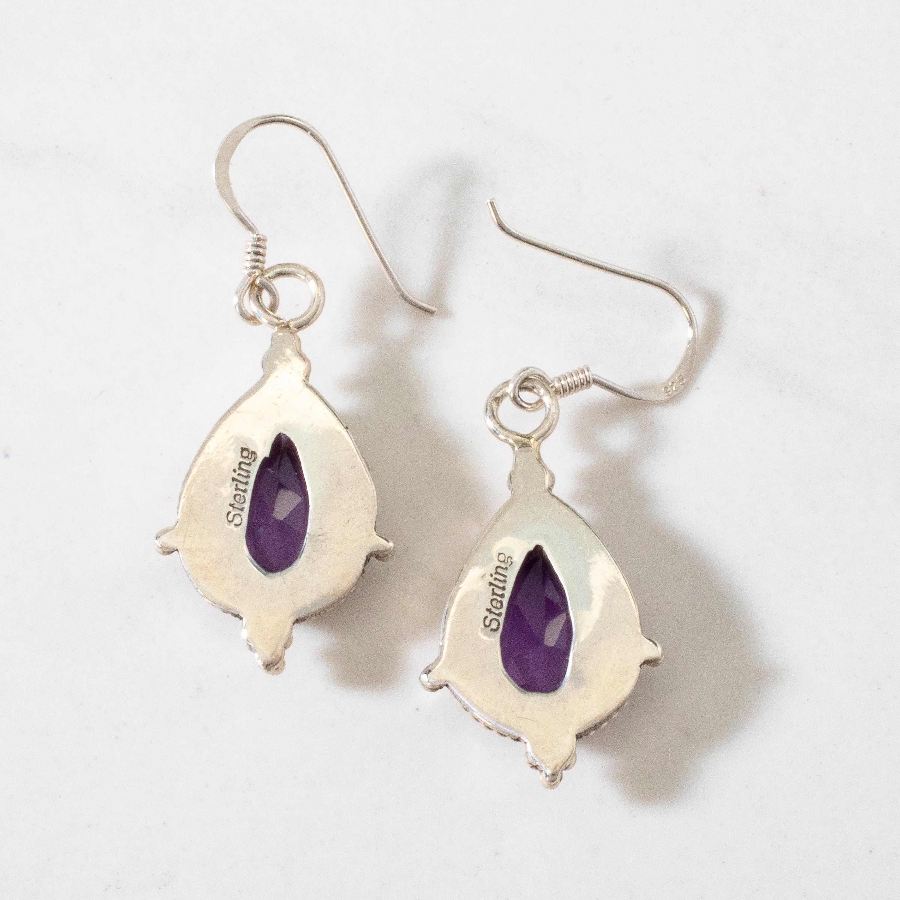 Kalifano Native American Jewelry Amethyst Teardrop Navajo USA Native American Made 925 Sterling Silver Earrings with French Hook NAE500.008