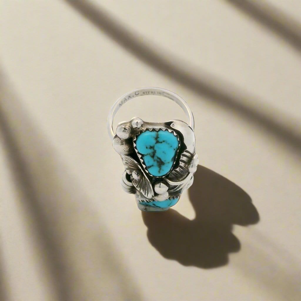 Kalifano Native American Jewelry Caroline Nez Turquoise Navajo USA Native American Made 925 Sterling Silver Ring
