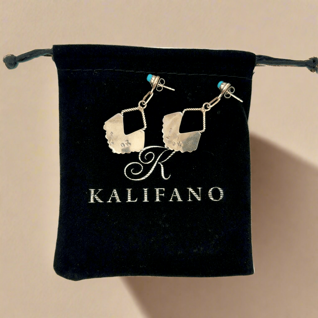 Kalifano Native American Jewelry Davis Kaamasee Kingman Turquoise Zuni Needle & Petit Point USA Native American Made 925 Sterling Silver Earrings with Stud Backing NAE800.009