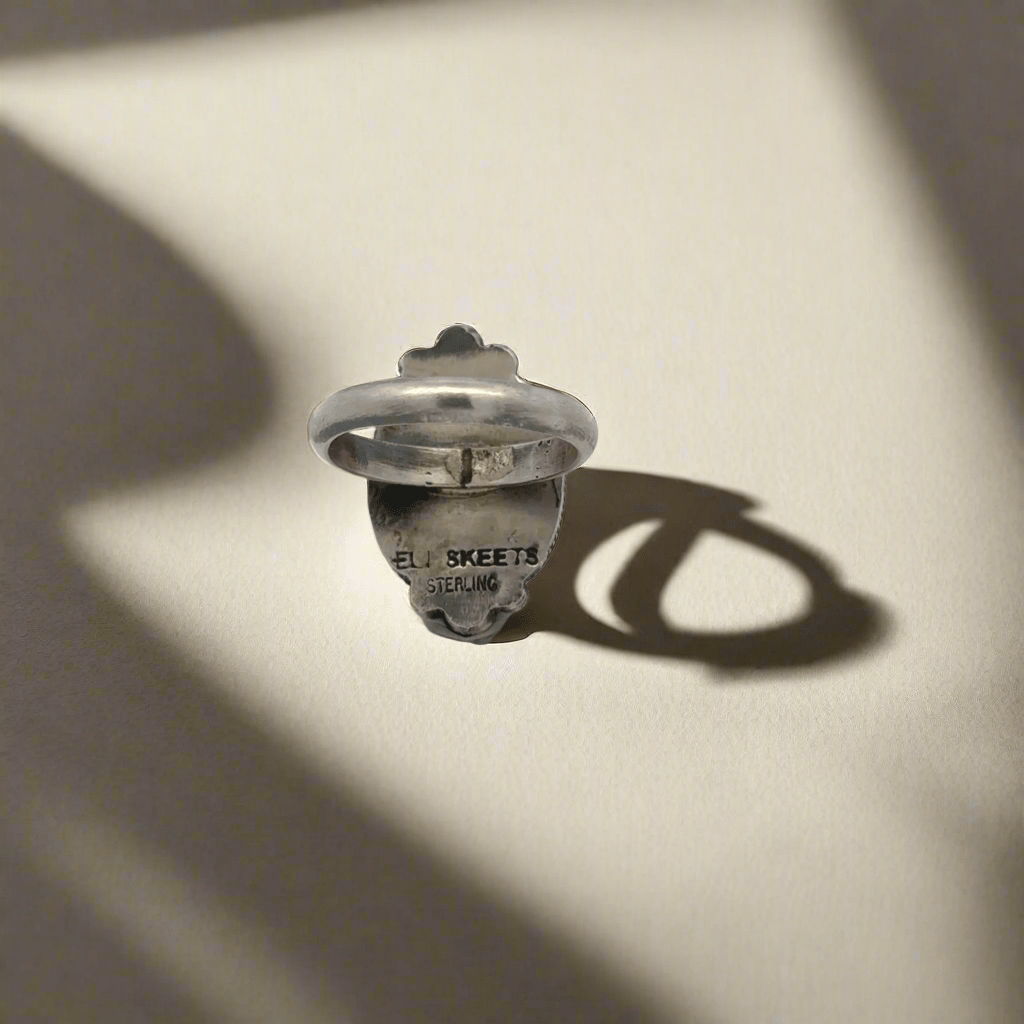 Kalifano Native American Jewelry Eli Skeets Spiny Oyster Navajo USA Native American Made 925 Sterling Silver Ring