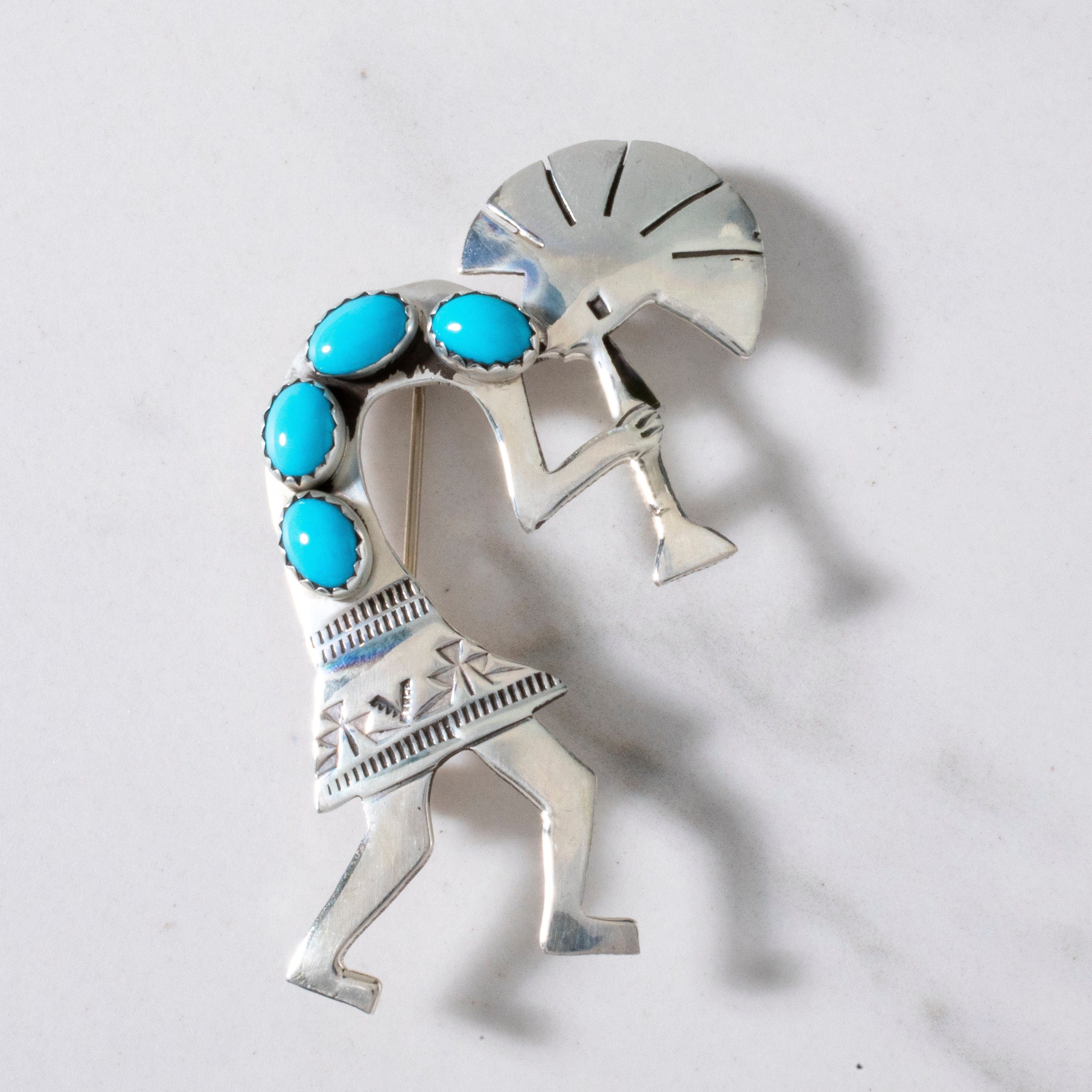 Kalifano Native American Jewelry Ella Peter Sleeping Beauty Turquoise Kokopelli USA Native American Made 925 Sterling Silver Pin NAP600.001