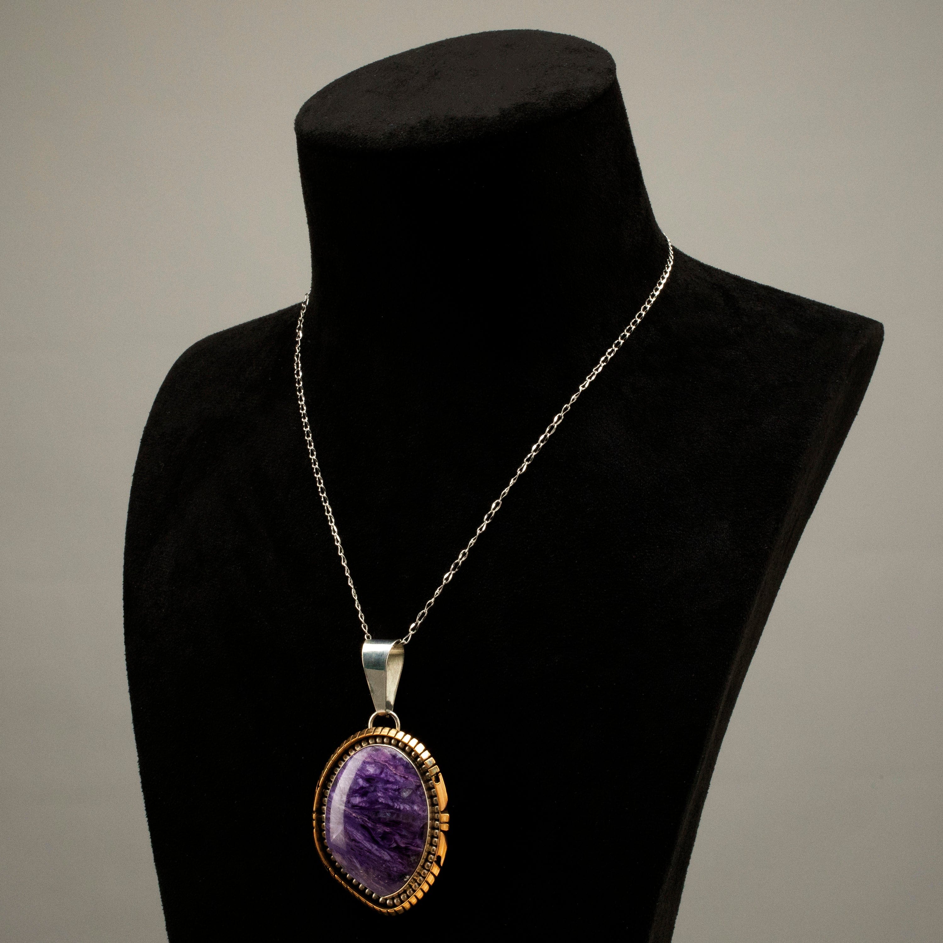 Kalifano Native American Jewelry Gary Spencer Navajo Charoite Navajo USA Native American Made 925 Sterling Silver & 12K Gold Filled Pendant NAN1500.017