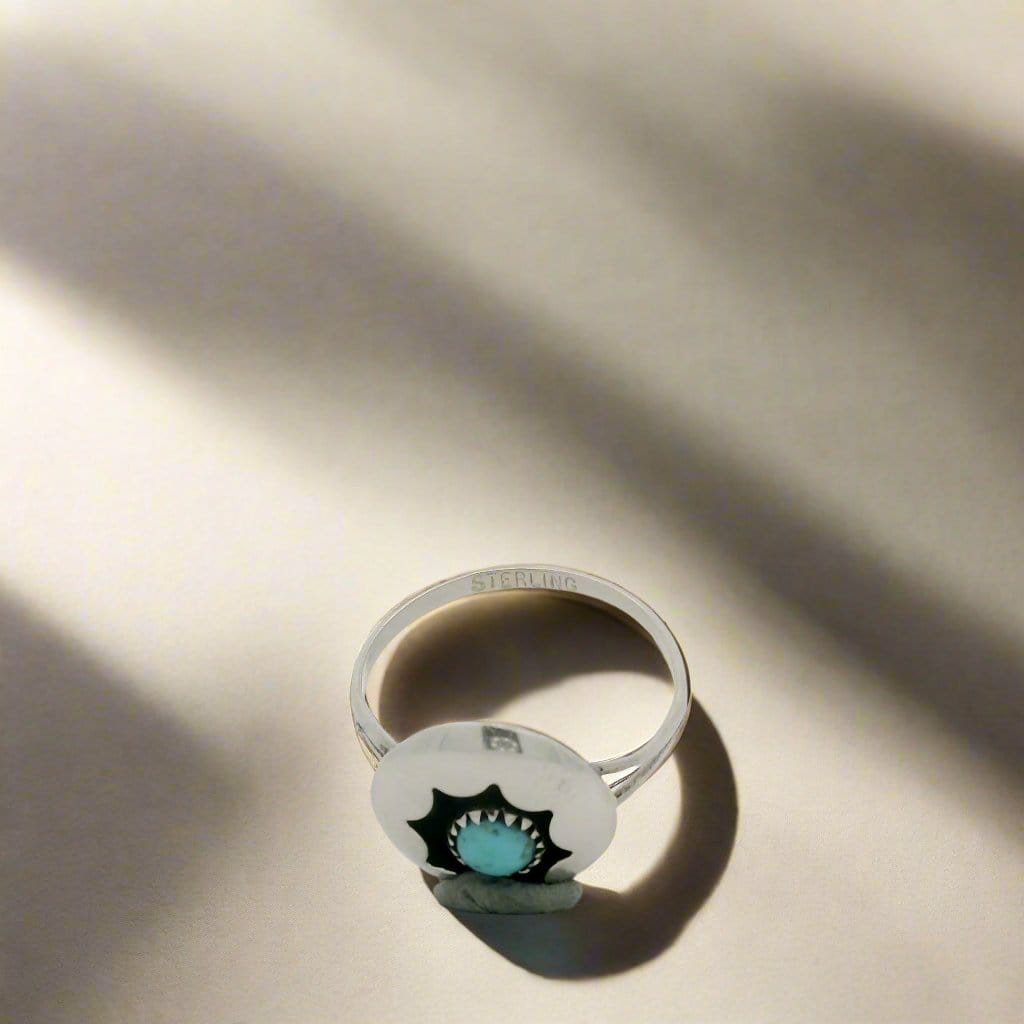 Kalifano Native American Jewelry Janice Spencer Kingman Turquoise Navajo USA Native American Made 925 Sterling Silver Ring