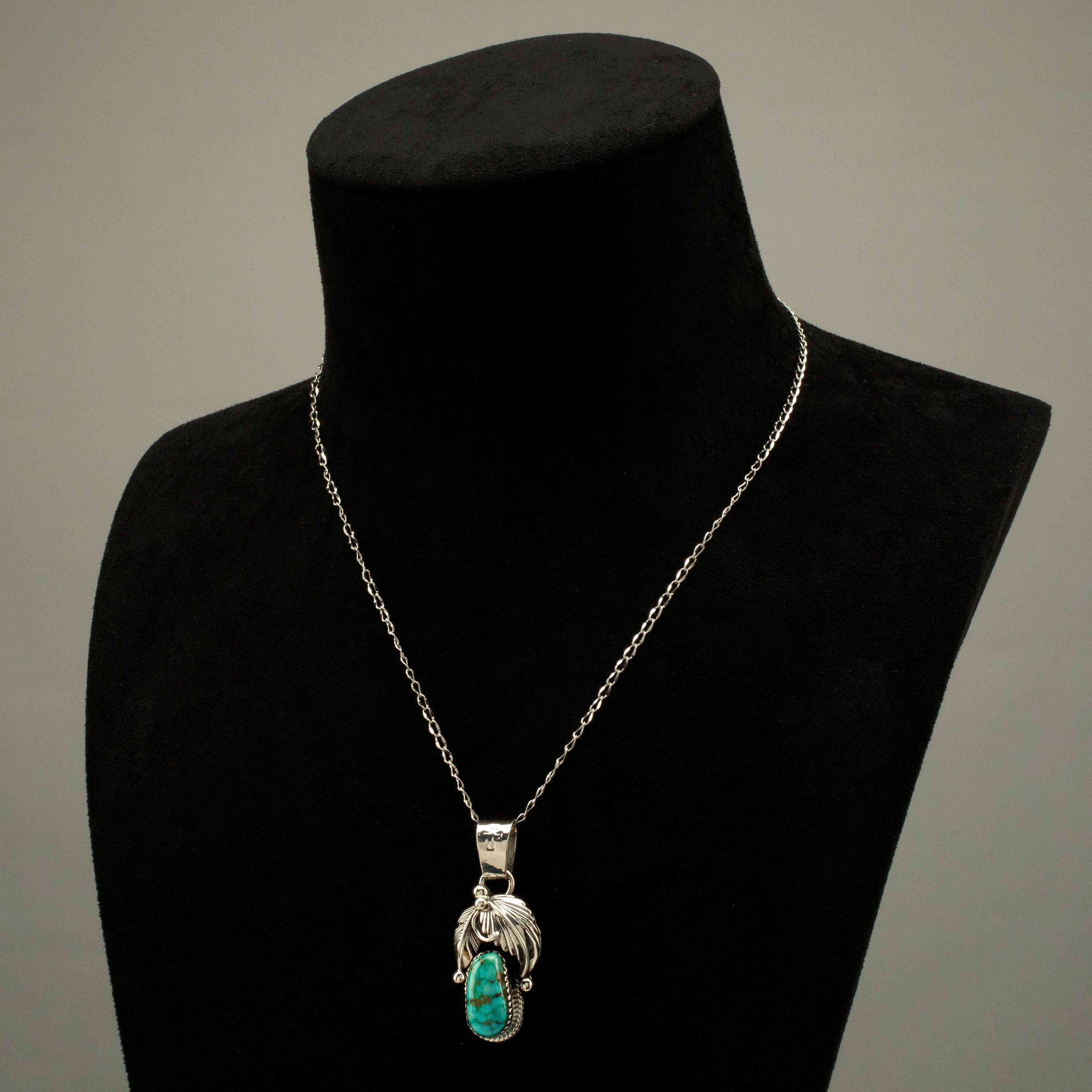 Kalifano Native American Jewelry Joe Piaso Jr. Navajo King Manassa Turquoise & Feathers USA Native American Made 925 Sterling Silver Pendant NAN450.008