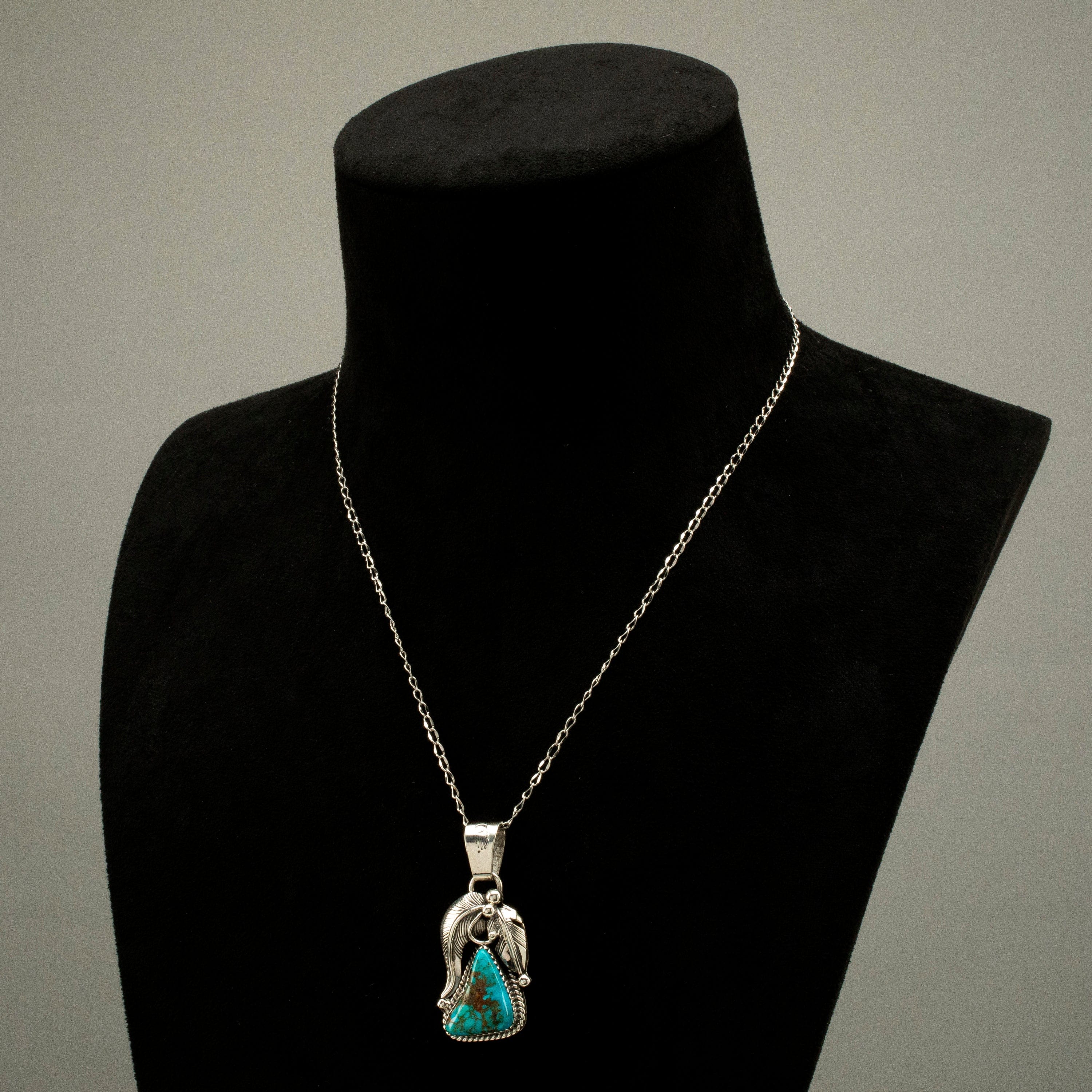 Kalifano Native American Jewelry Joe Piaso Jr. Navajo King Manassa Turquoise & Feathers USA Native American Made 925 Sterling Silver Pendant NAN500.010