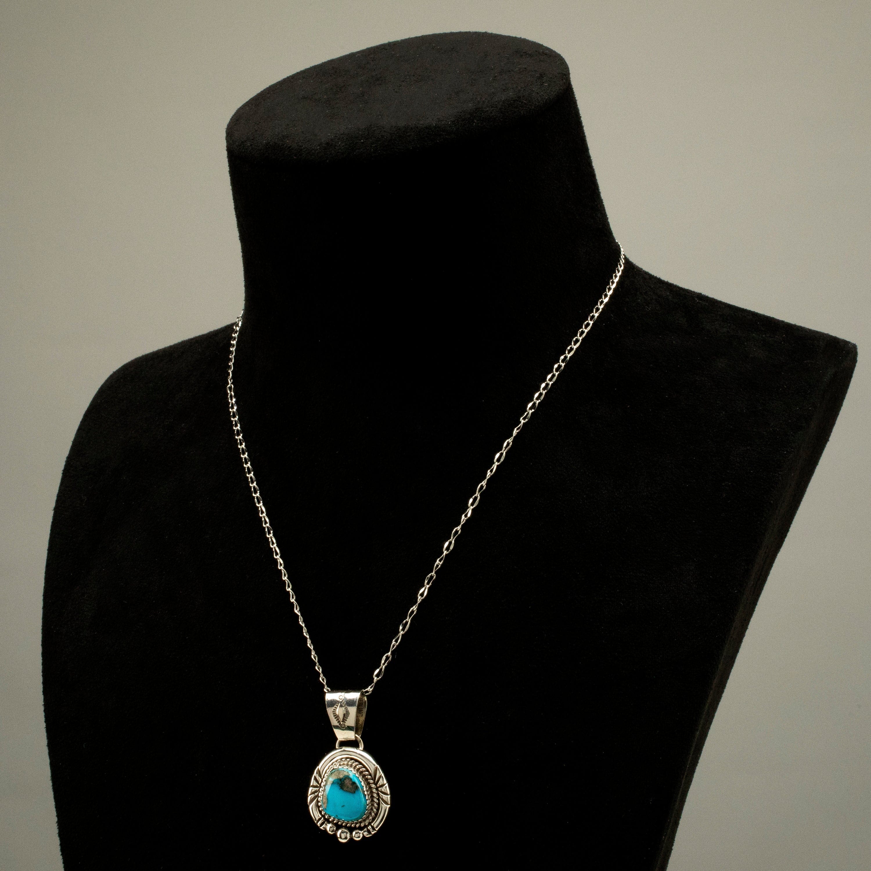 Kalifano Native American Jewelry Joe Piaso Jr. Navajo Sleeping Beauty Turquoise USA Native American Made 925 Sterling Silver Pendant NAN450.003