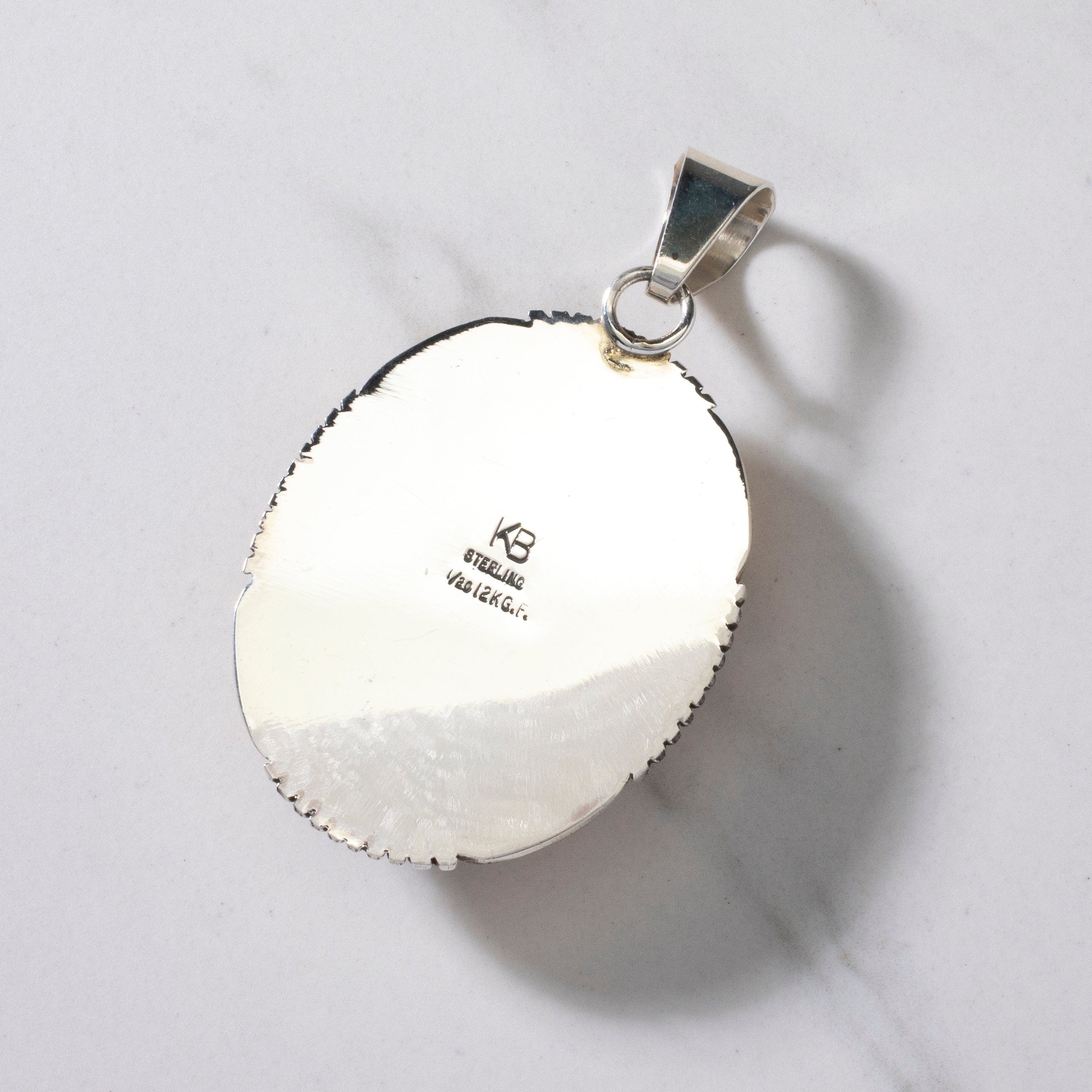 Kalifano Native American Jewelry K.B. Leopard Skin Agate Navajo USA Native American Made 925 Sterling Silver & 12K Gold Filled Pendant NAN1200.030