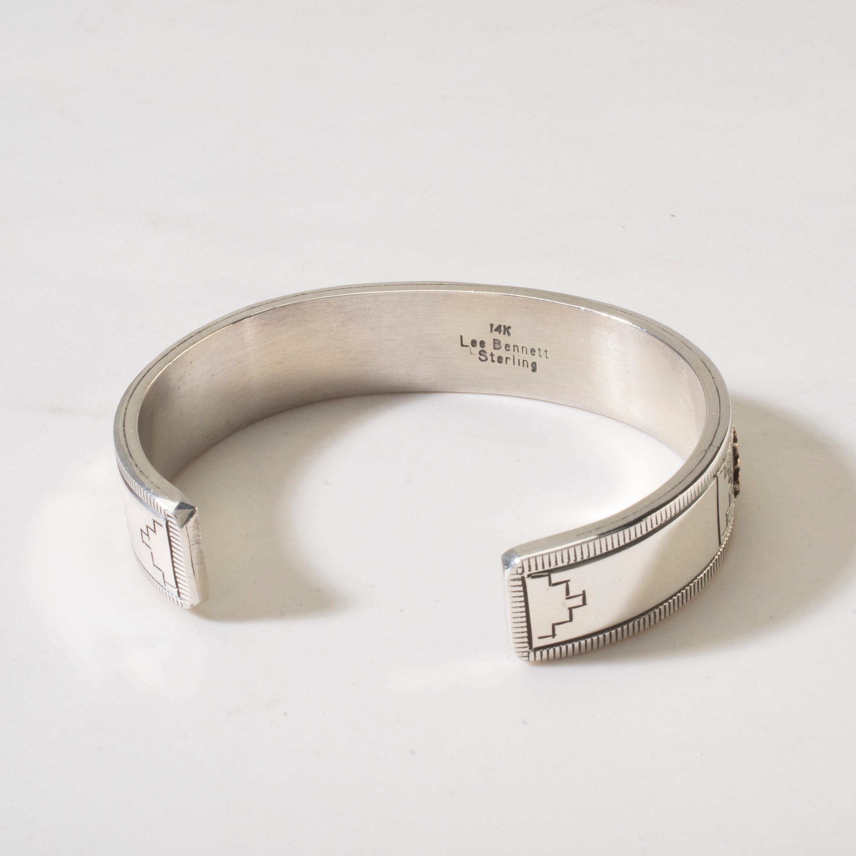 Kalifano Native American Jewelry Lee Bennett 14K Gold Kokopelli & Bear Paw Navajo USA Native American Made 925 Sterling Silver Cuff NAB1900.012