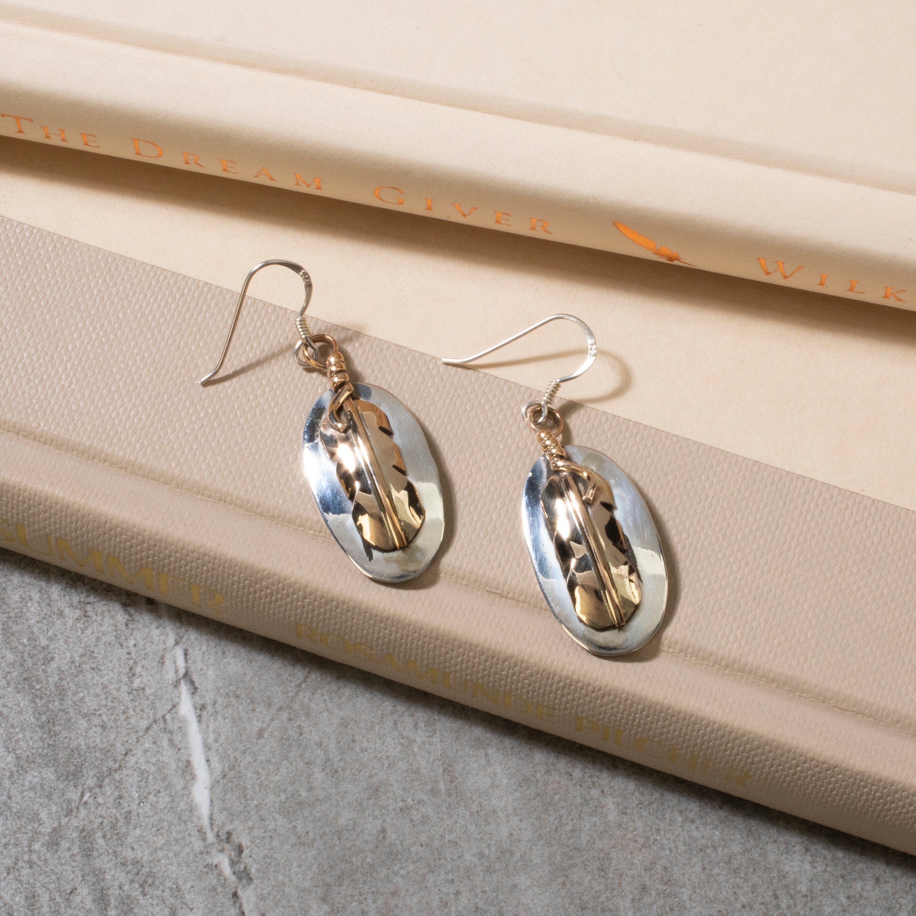 Kalifano Native American Jewelry Lee Bennett Feather 925 Sterling Silver & 12K Gold Filled Navajo USA Native American Made Earrings with French Hook NAE400.031