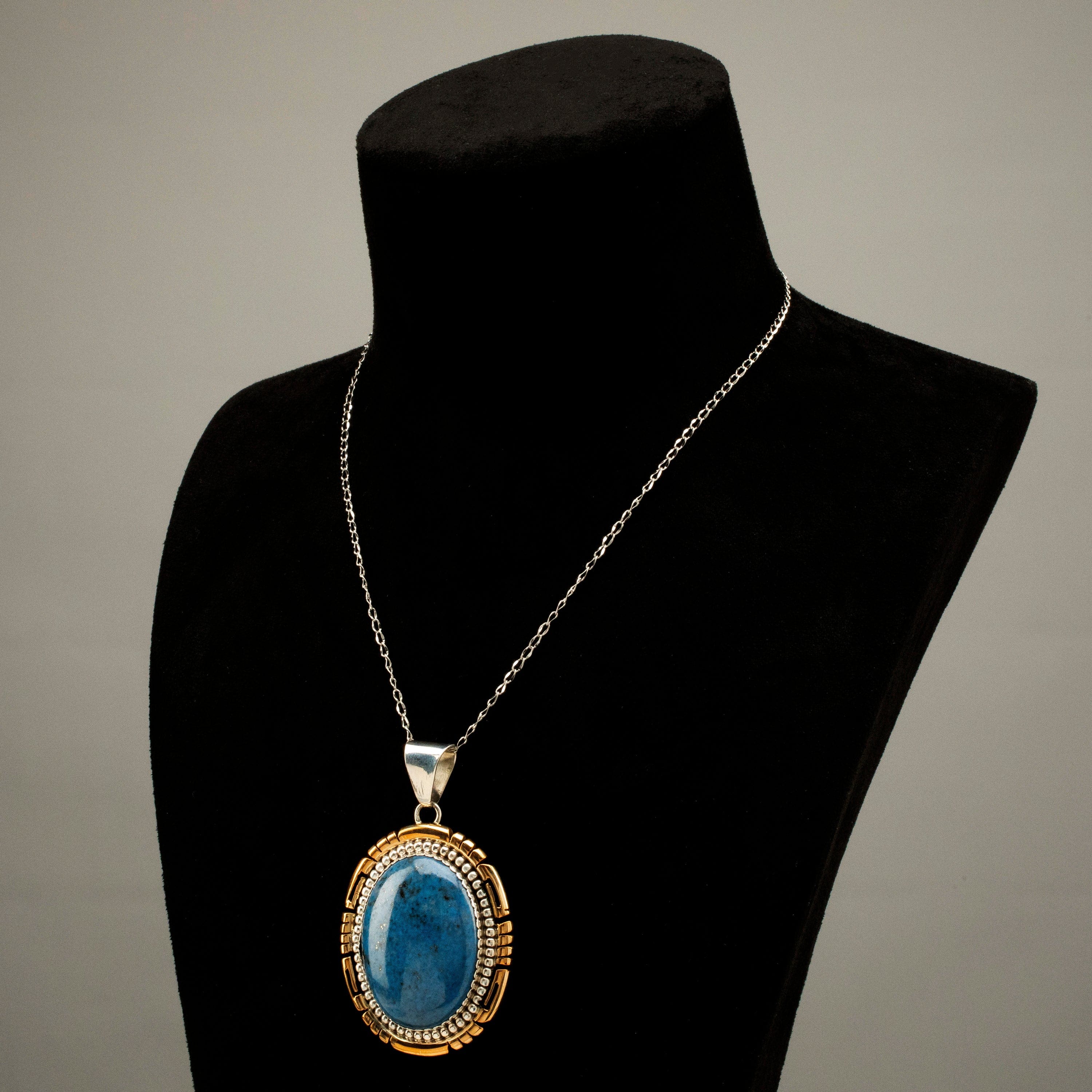 Kalifano Native American Jewelry Richard Long Jr. Lapis Navajo USA Native American Made 925 Sterling Silver & 12K Gold Filled Pendant NAN1700.001