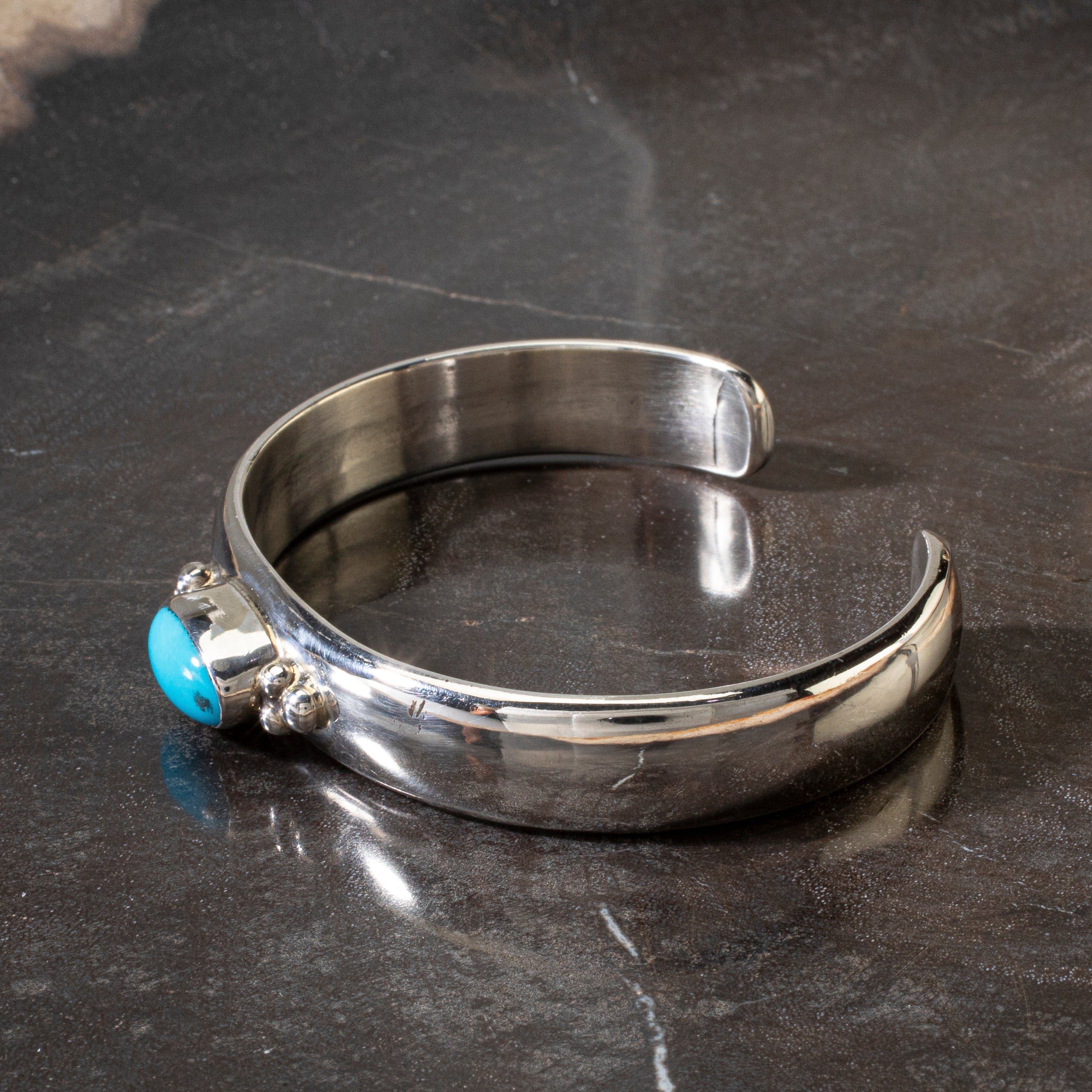 Kalifano Native American Jewelry Richard Long Sr. Navajo Sleeping Beauty Turquoise Cabochon USA Native American Made 925 Sterling Silver Cuff NAB1200.027