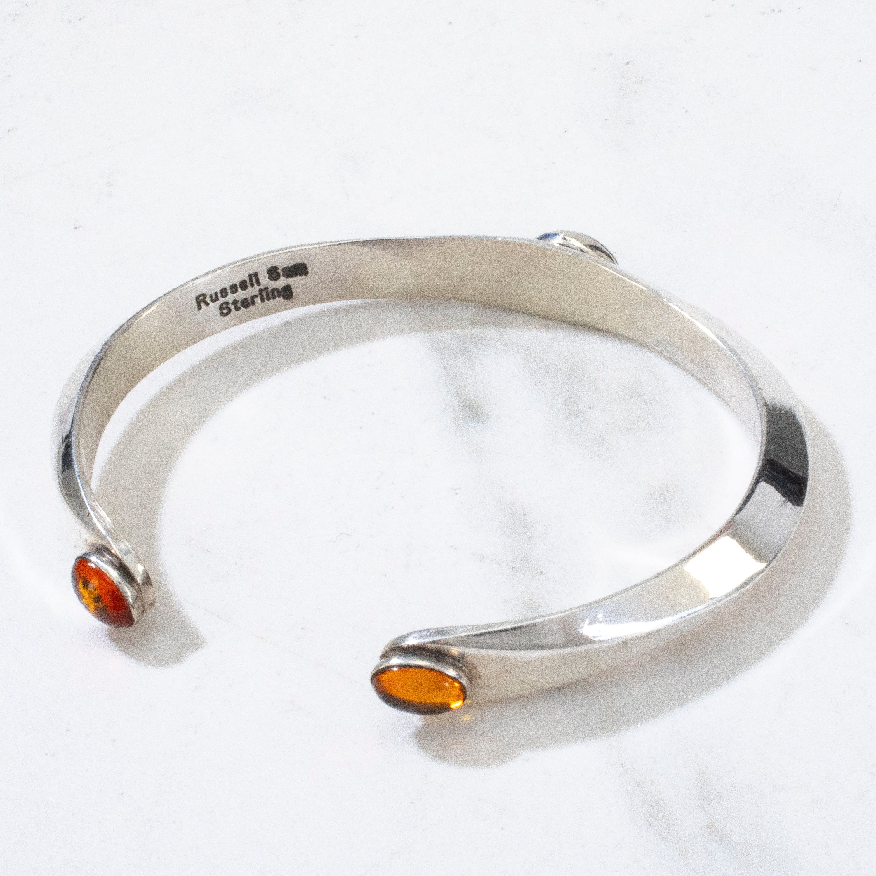 Kalifano Native American Jewelry Russell Sam Amber Navajo USA Native American Made 925 Sterling Silver Cuff NAB700.029