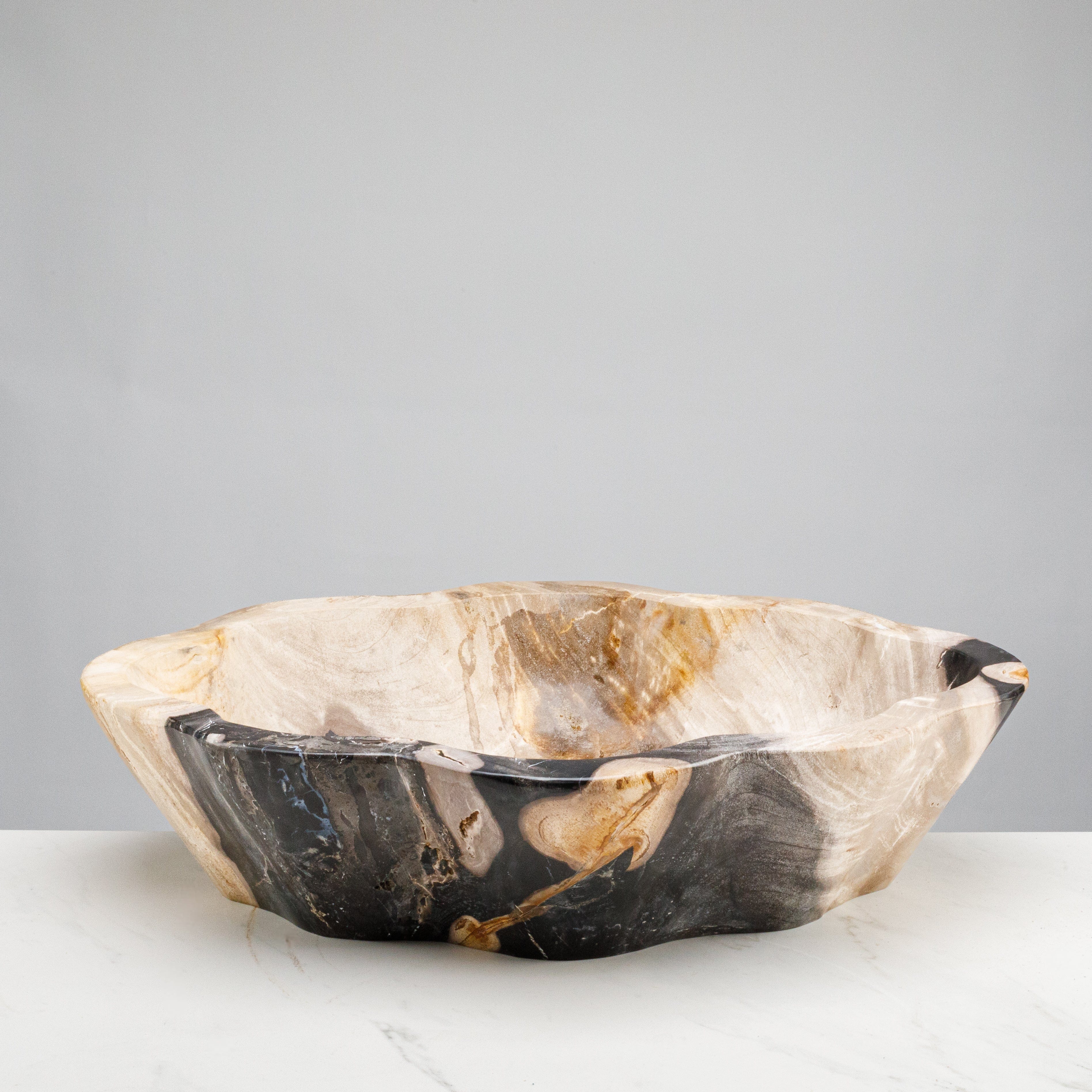 Kalifano Petrified Wood 24" Black Petrified Wood Flower Bowl PWBO3500-BK