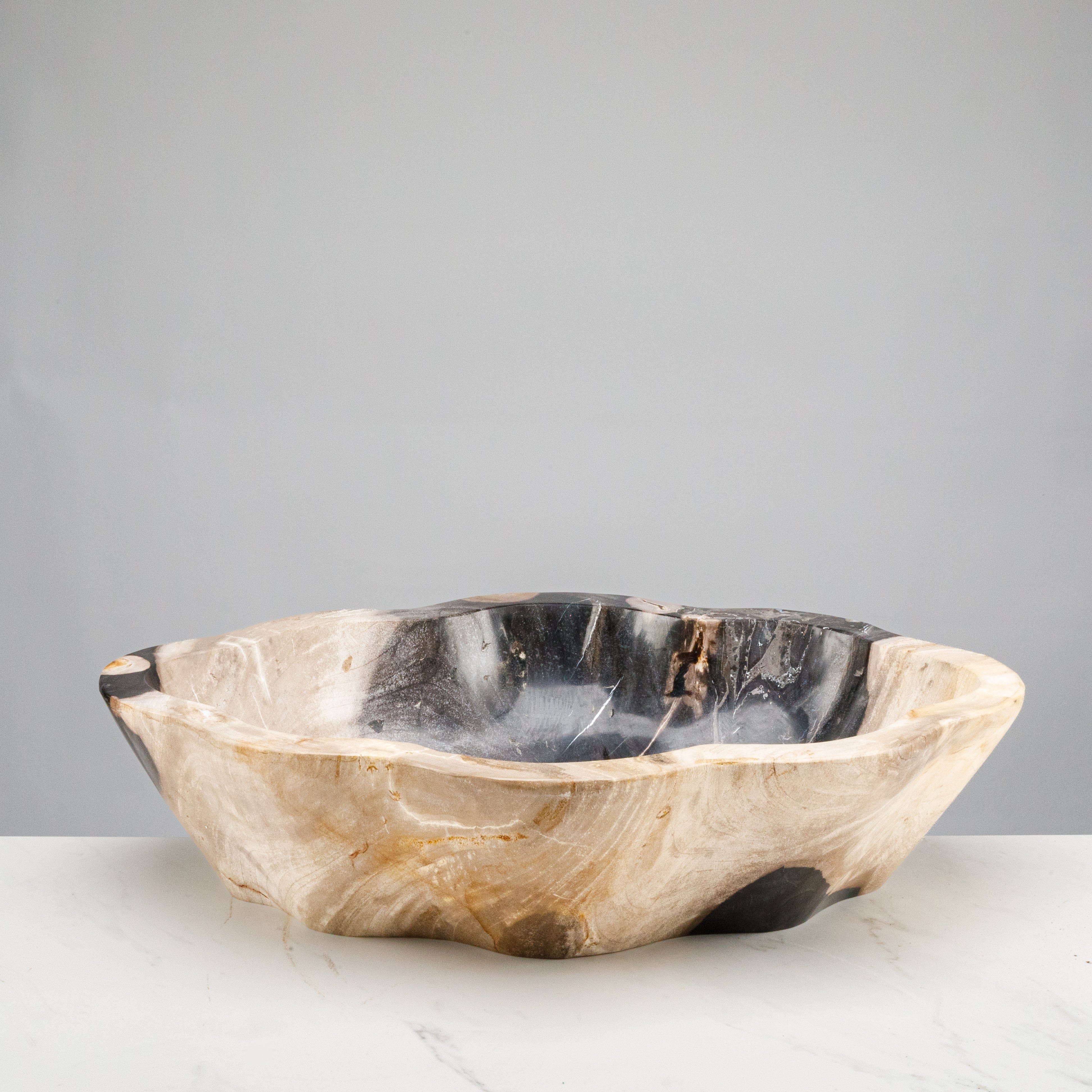 Kalifano Petrified Wood 24" Black Petrified Wood Flower Bowl PWBO3500-BK