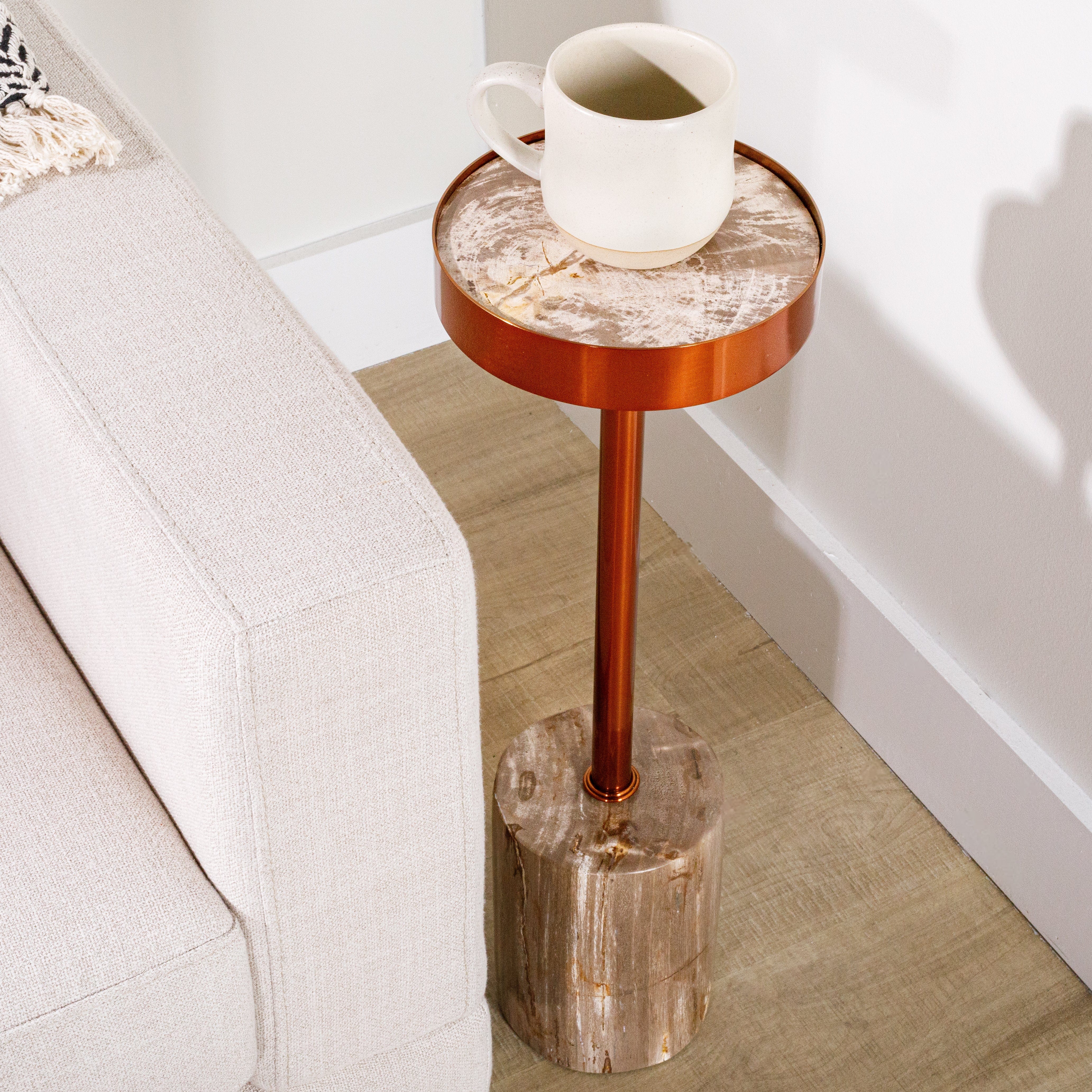 Kalifano Petrified Wood 25" Brown Petrified Wood Drink Table with Cylinder Base PWPS2000-BN
