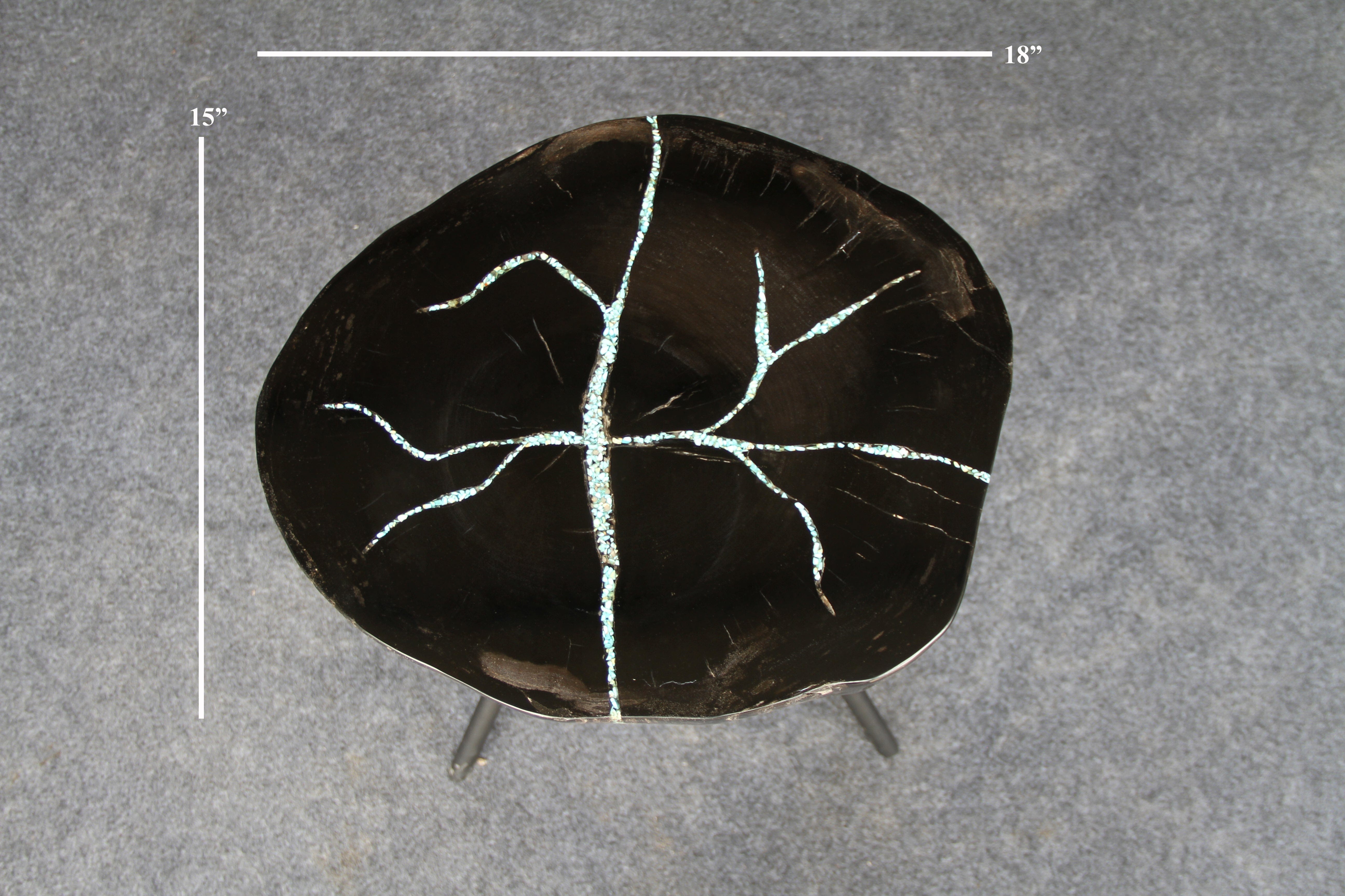Kalifano Petrified Wood Petrified Wood Round Coffee Howlite Turquoise Inlayed Table 18" / 31 lbs PWTTQ1400.001