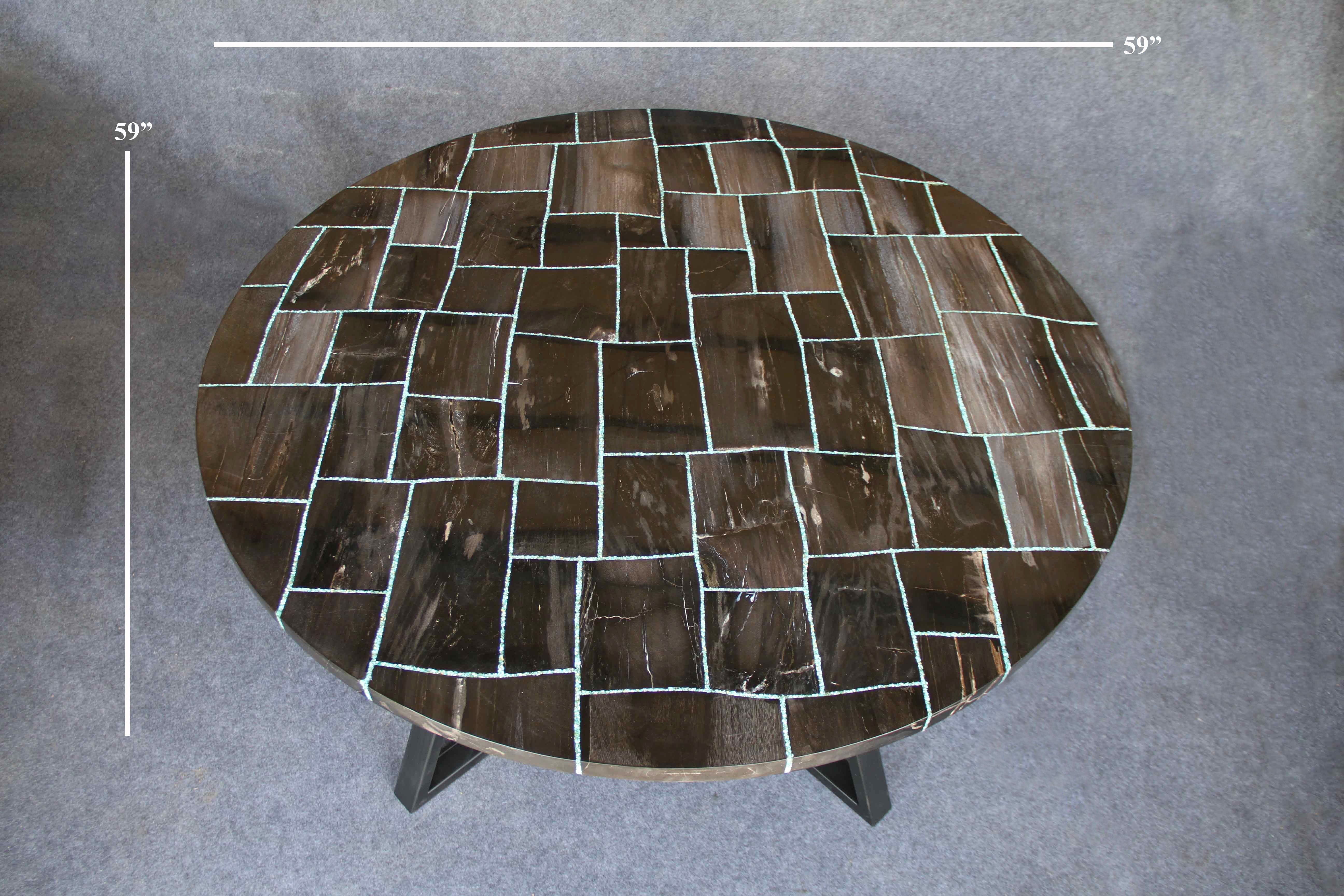 Kalifano Petrified Wood Petrified Wood Round Coffee Table 59" / 240 lbs PWT18000-BK.002