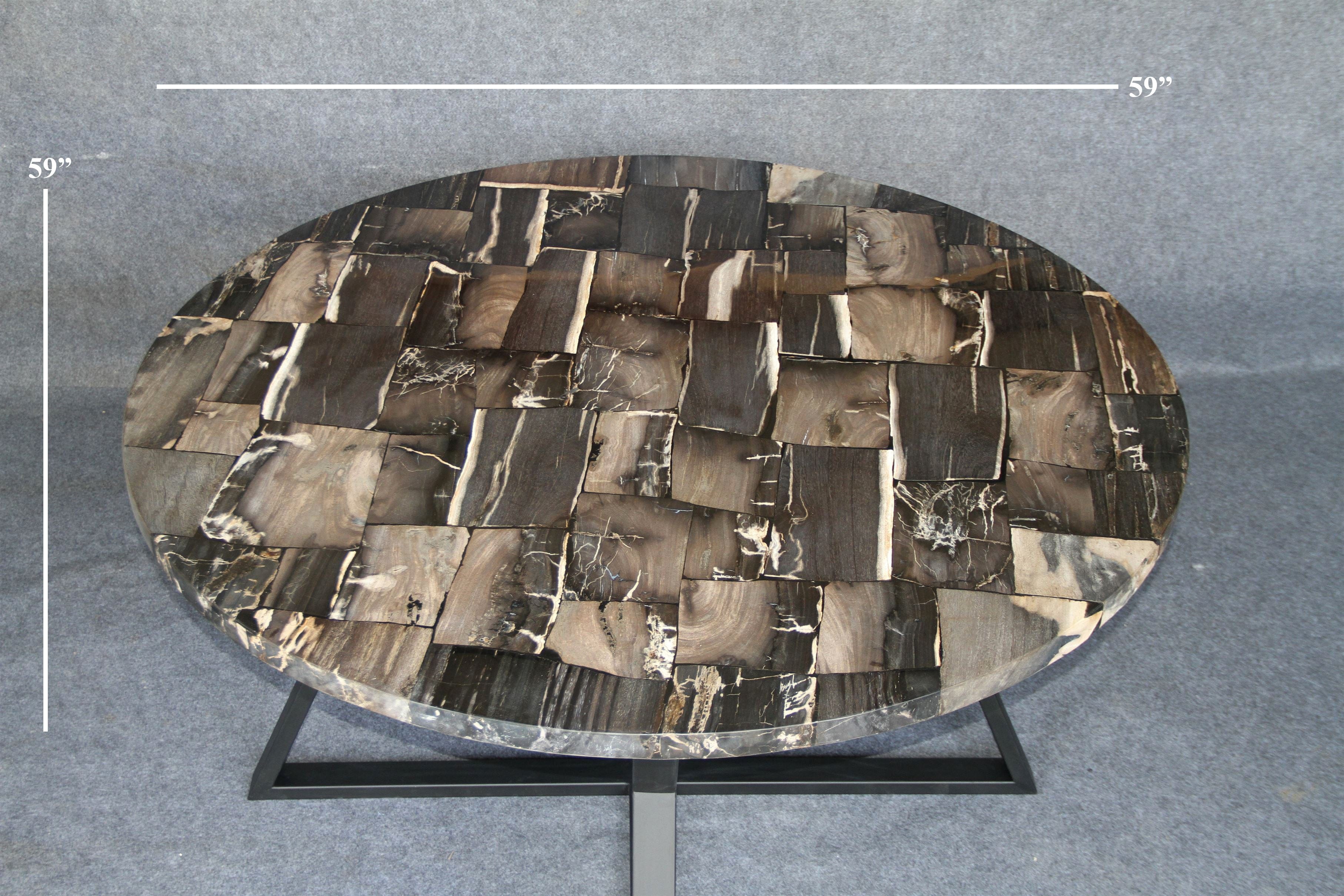 Kalifano Petrified Wood Petrified Wood Round Mosaic Coffee Table 59" / 218 lbs PWT18000-BK.001