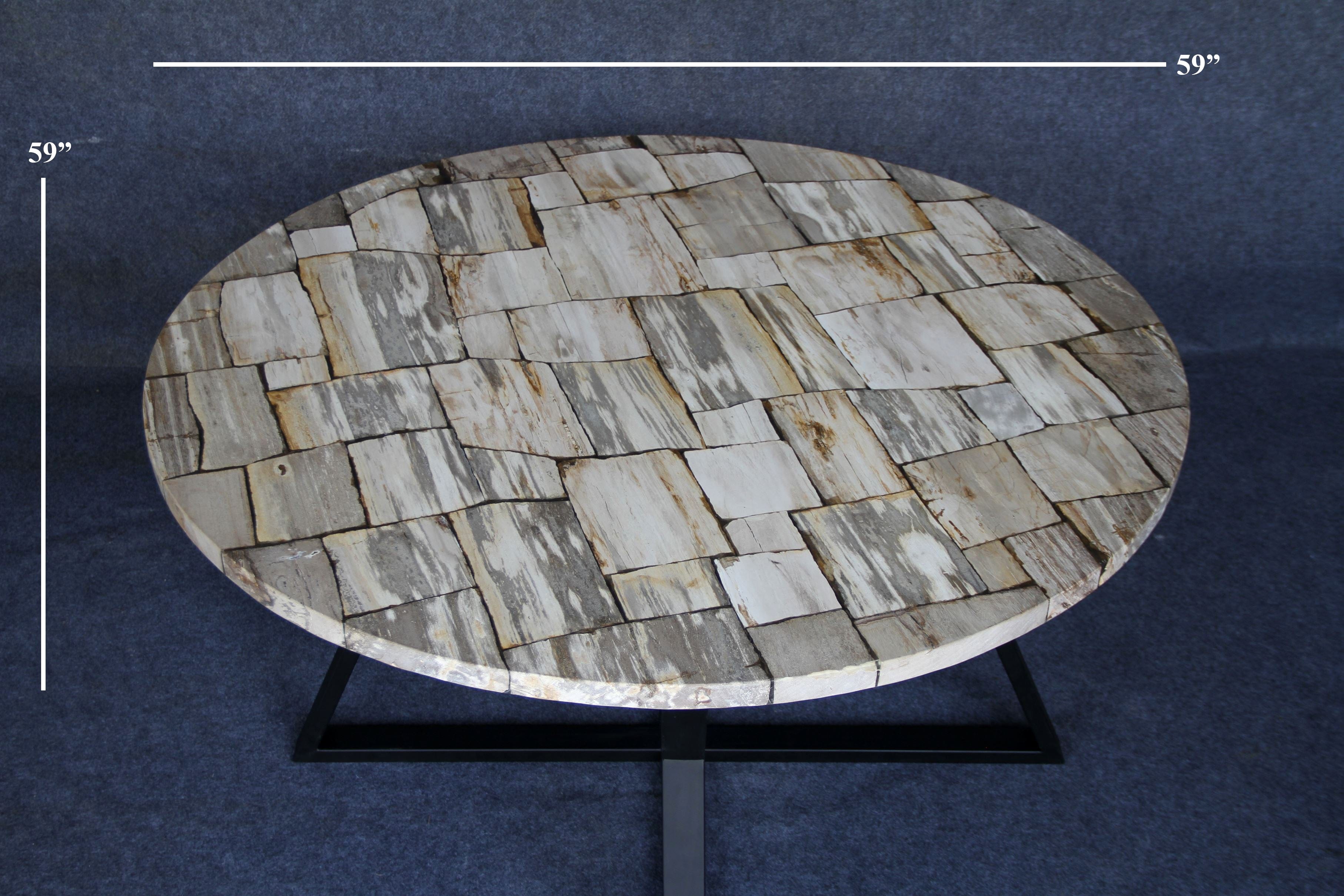 Kalifano Petrified Wood Petrified Wood Round Mosaic Coffee Table 59" / 240 lbs PWT18000-BN.001