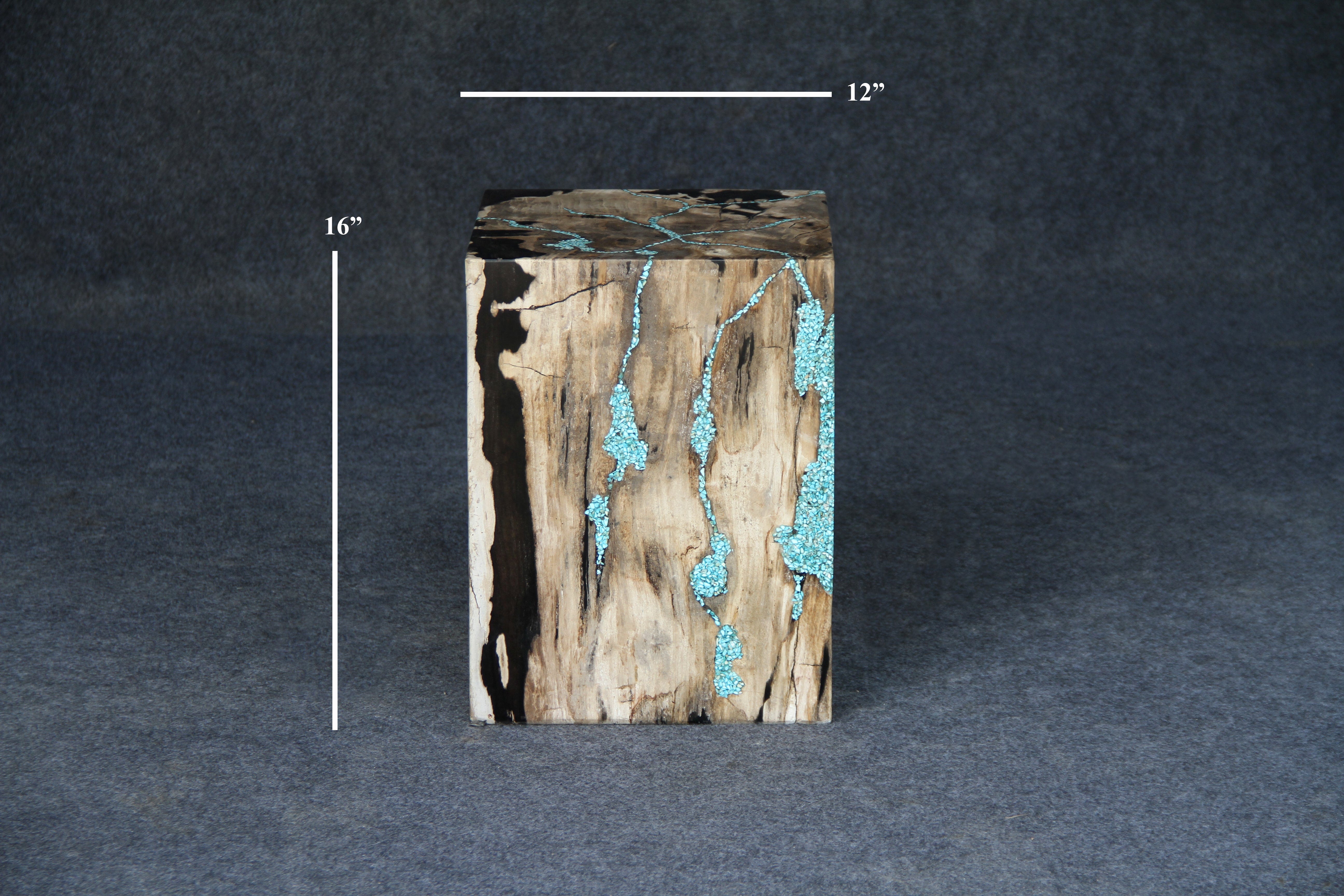 Kalifano Petrified Wood Petrified Wood Square Stump Howlite Turquoise Inlayed 12" / 167 lbs PWSSTQ4600.002