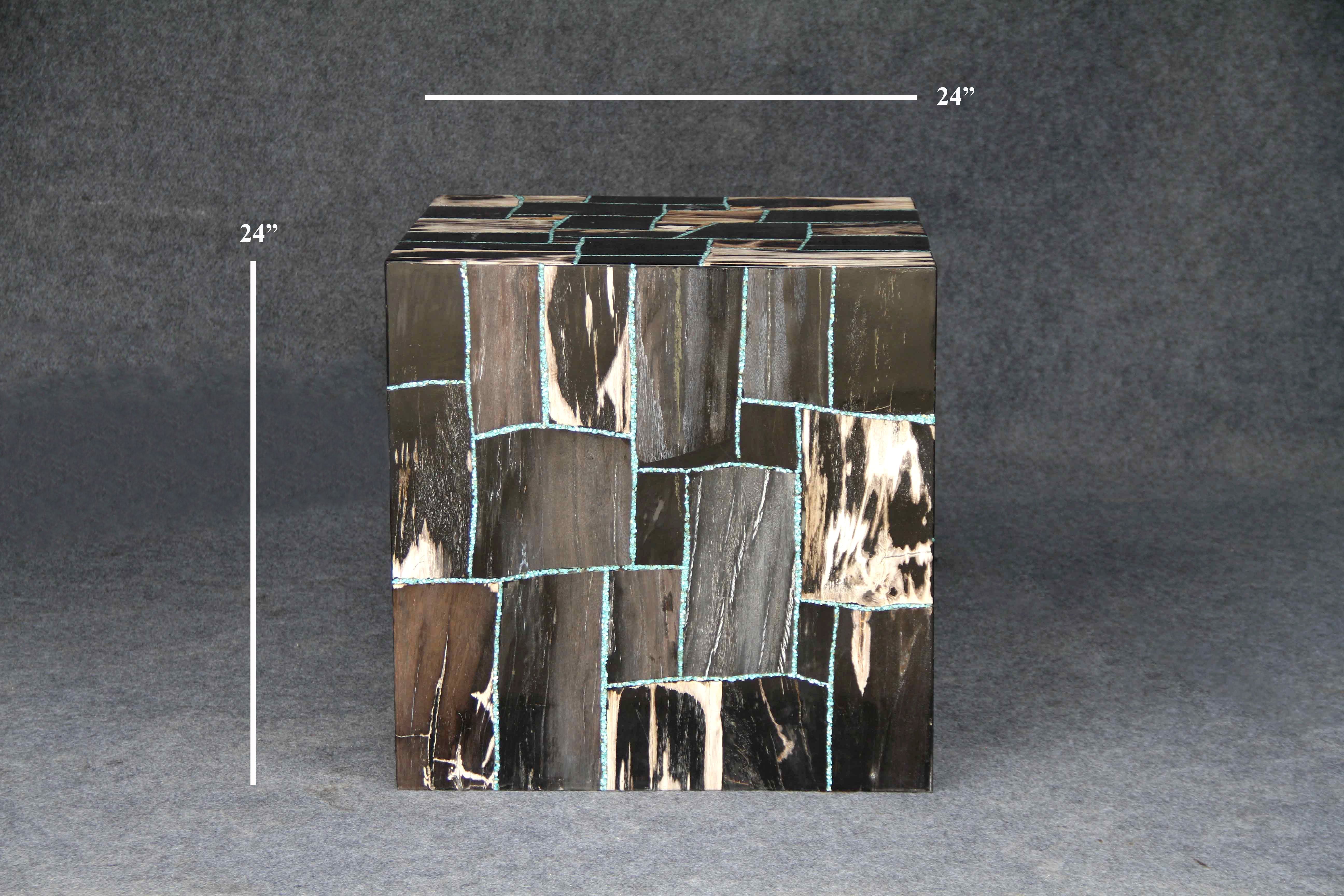 Kalifano Petrified Wood Petrified Wood Square Stump Howlite Turquoise Inlayed 24" / 249 lbs PWSS11000.001
