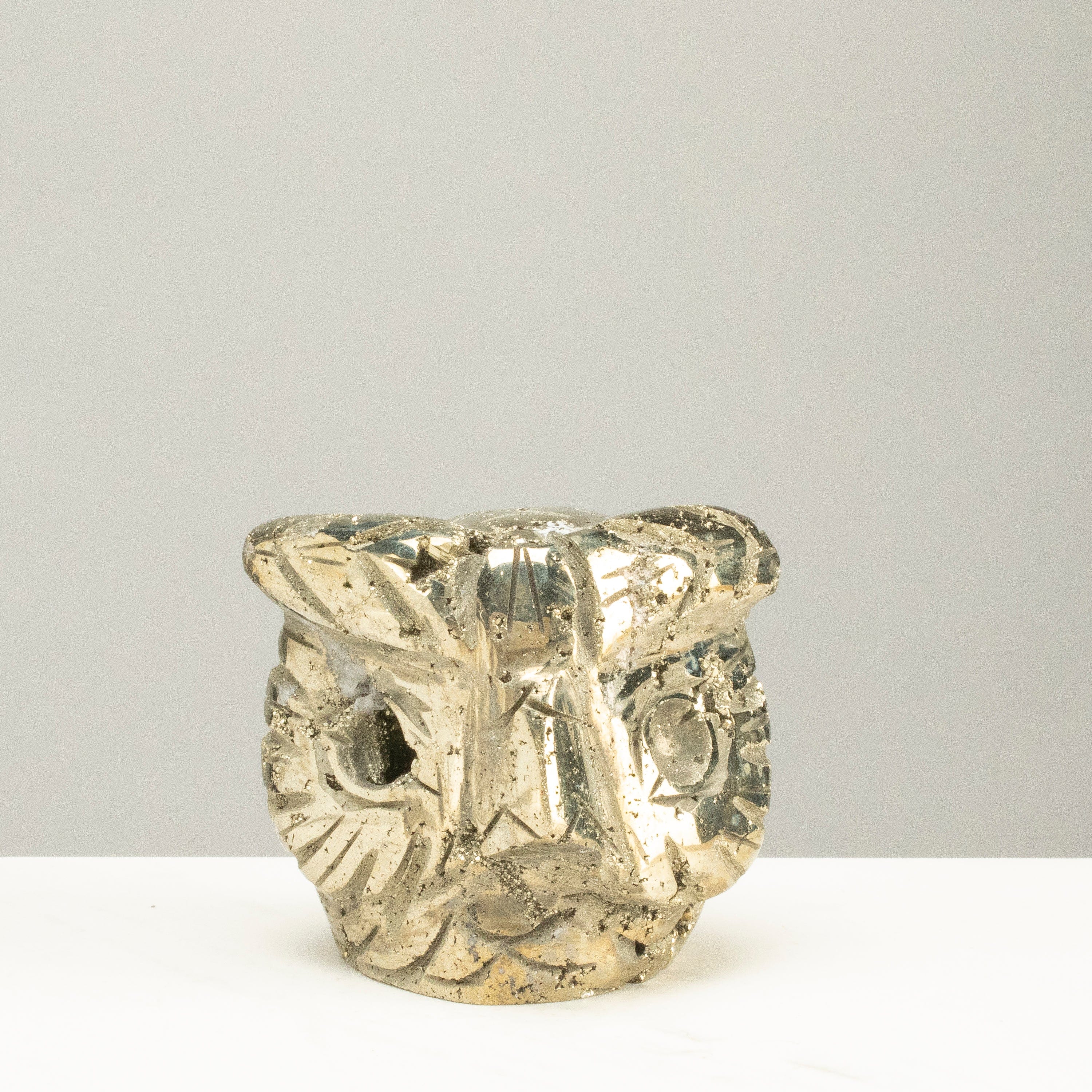 Kalifano Pyrite Peruvian Pyrite Owl Carving 2" / 1.3lbs PCOWL800.001