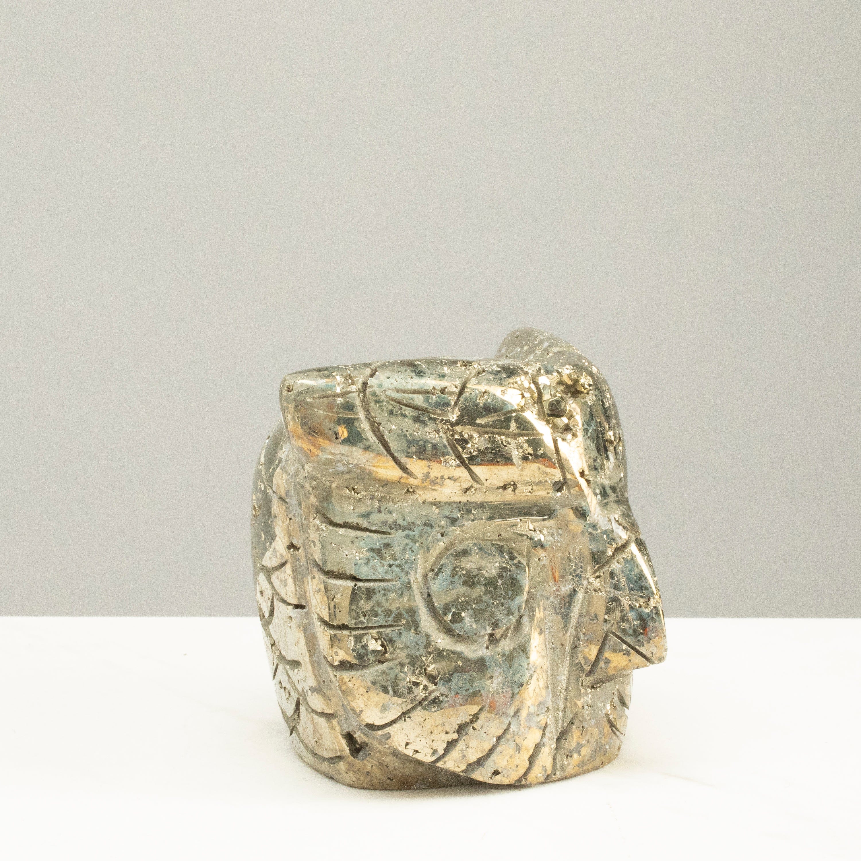 Kalifano Pyrite Peruvian Pyrite Owl Carving 3" / 1.9lbs PCOWL1200.001