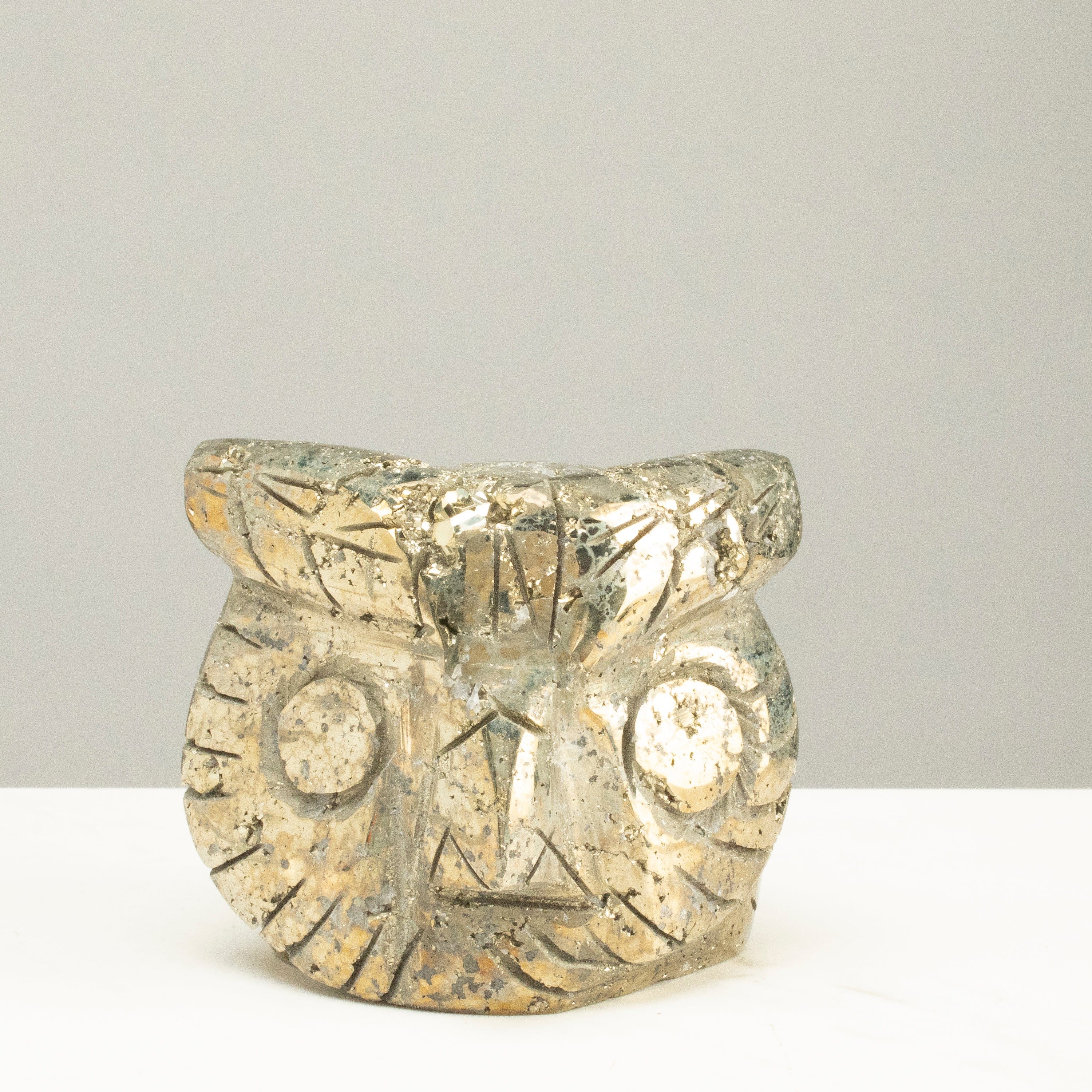 Kalifano Pyrite Peruvian Pyrite Owl Carving 3" / 1.9lbs PCOWL1200.001