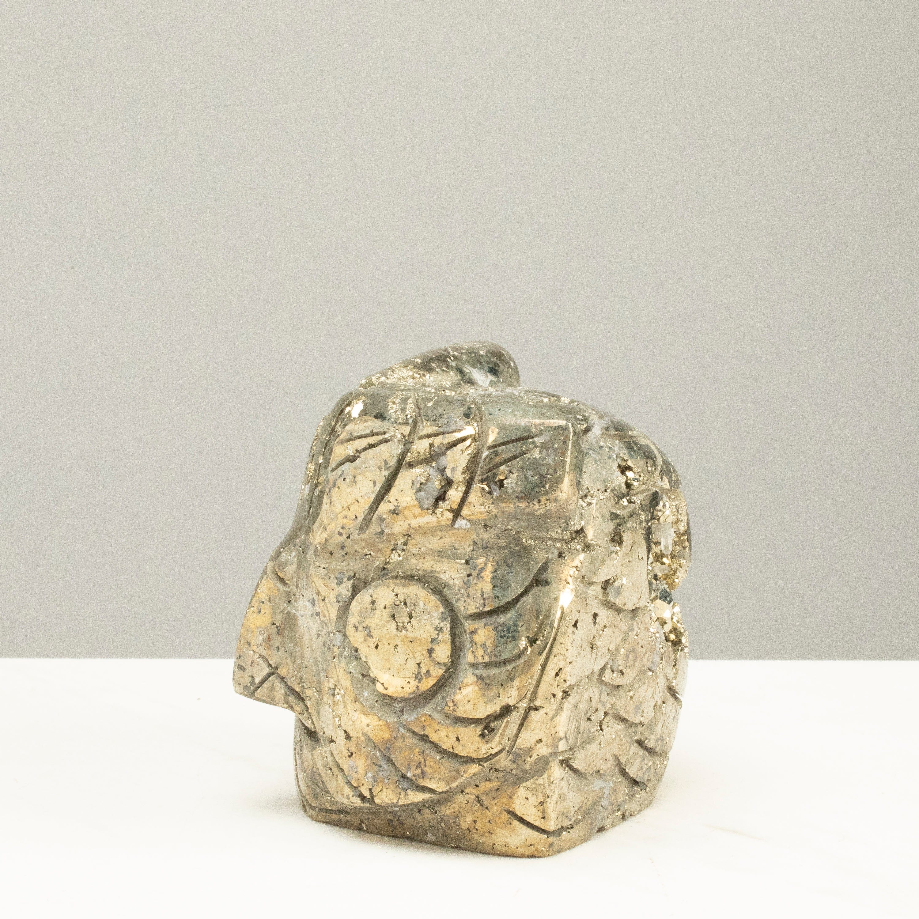 Kalifano Pyrite Peruvian Pyrite Owl Carving 3" / 1.9lbs PCOWL1200.001