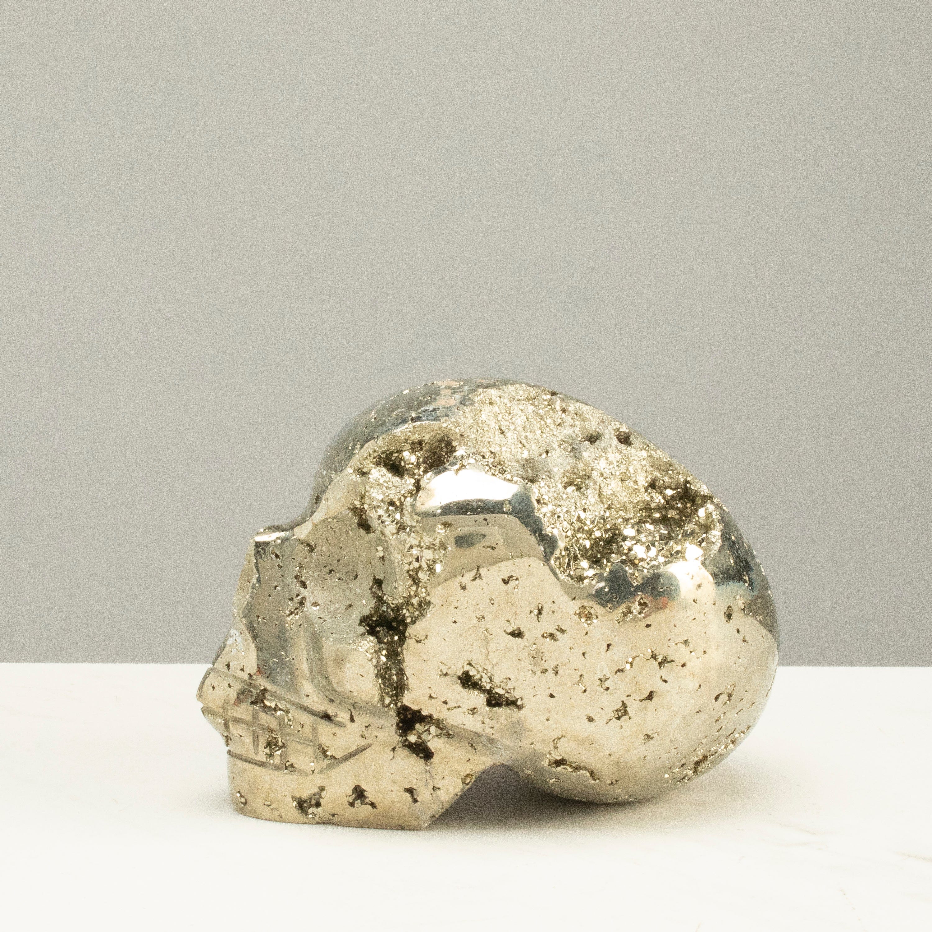 Kalifano Pyrite Peruvian Pyrite Skull Carving 4" / 1.3lbs PCSK1000.001