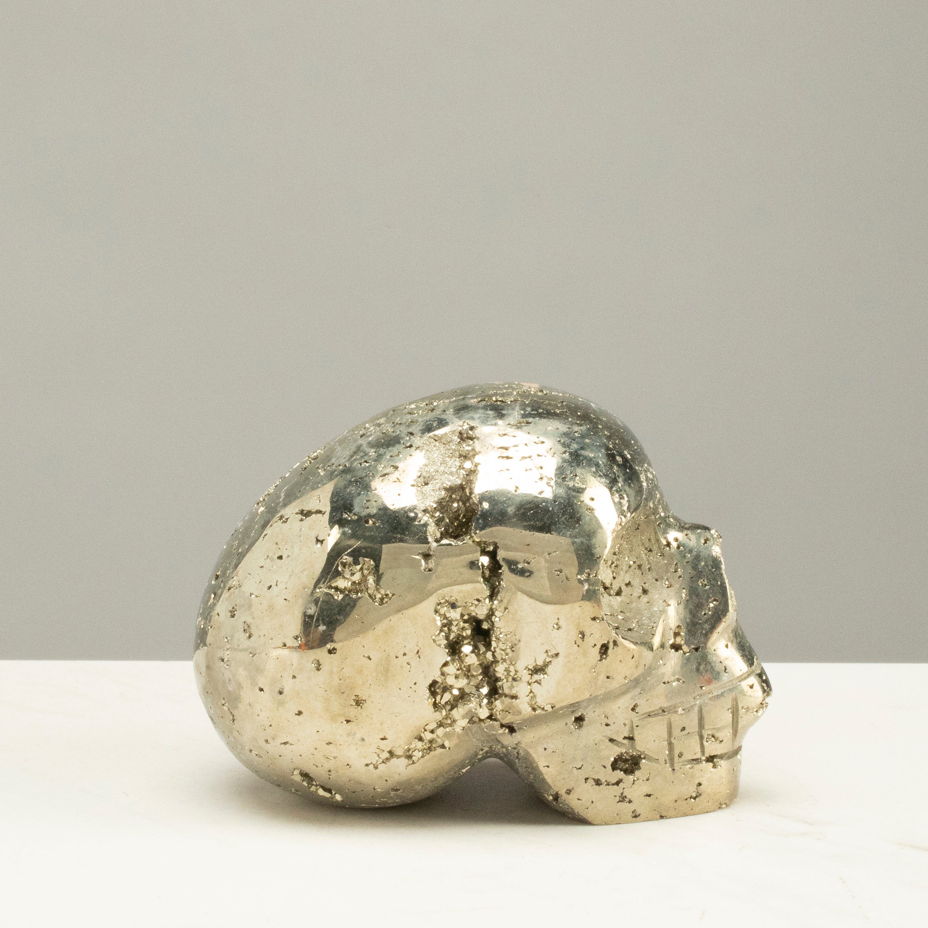 Kalifano Pyrite Peruvian Pyrite Skull Carving 4" / 1.3lbs PCSK1000.001