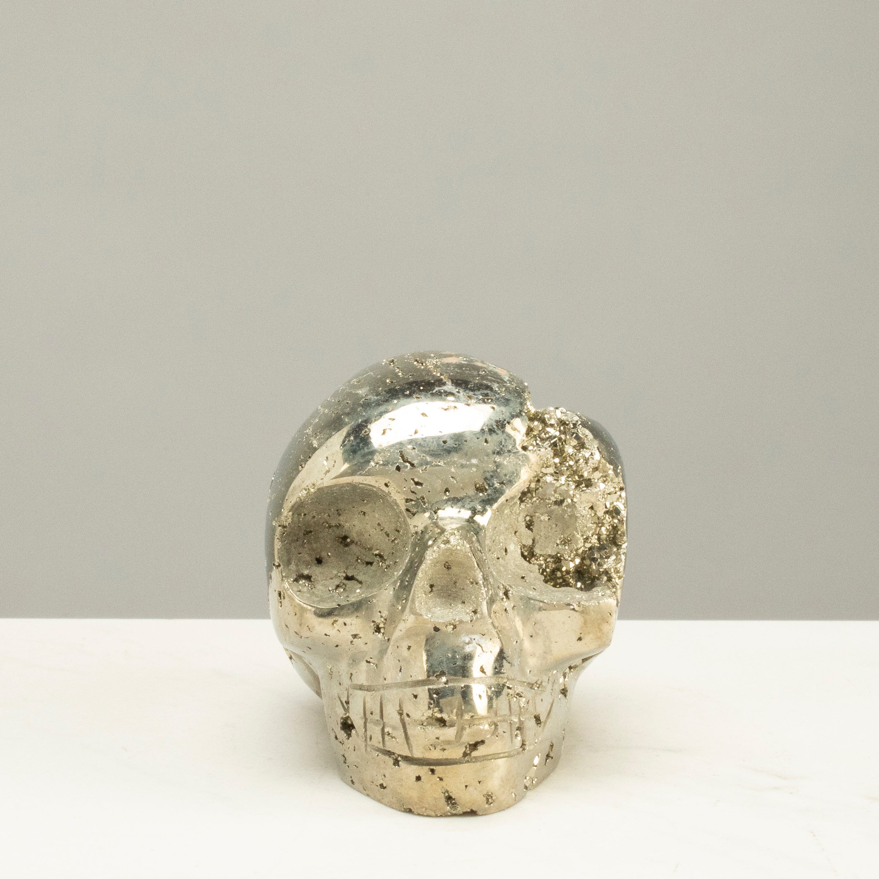 Kalifano Pyrite Peruvian Pyrite Skull Carving 4" / 1.3lbs PCSK1000.001