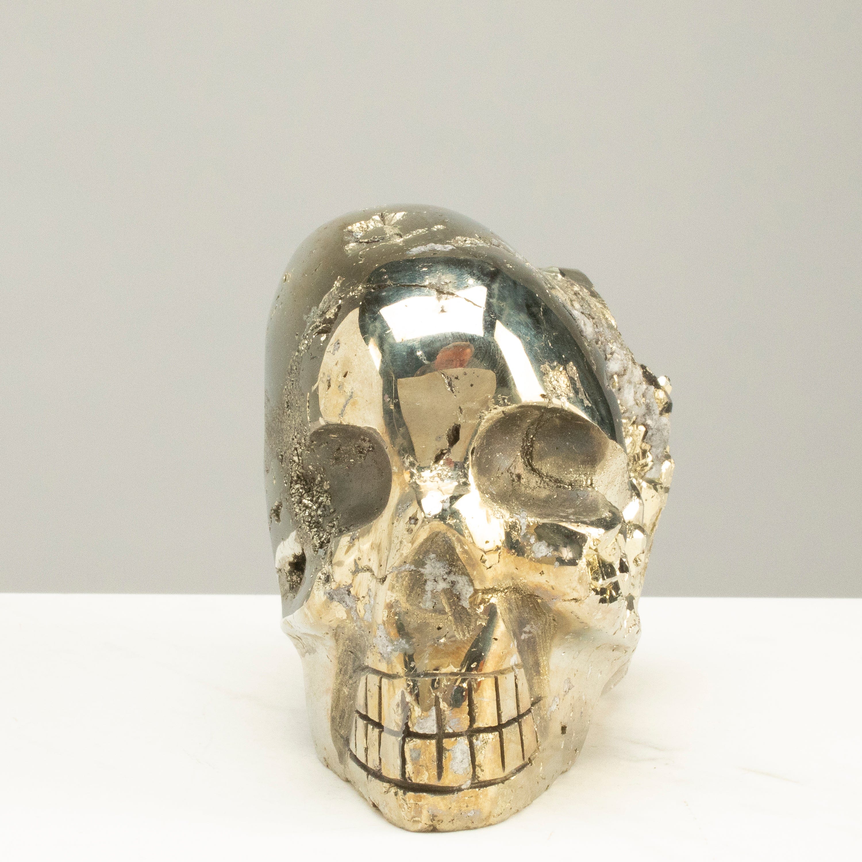 Kalifano Pyrite Peruvian Pyrite Skull Carving 5" / 2.9lbs PCSK1600.002