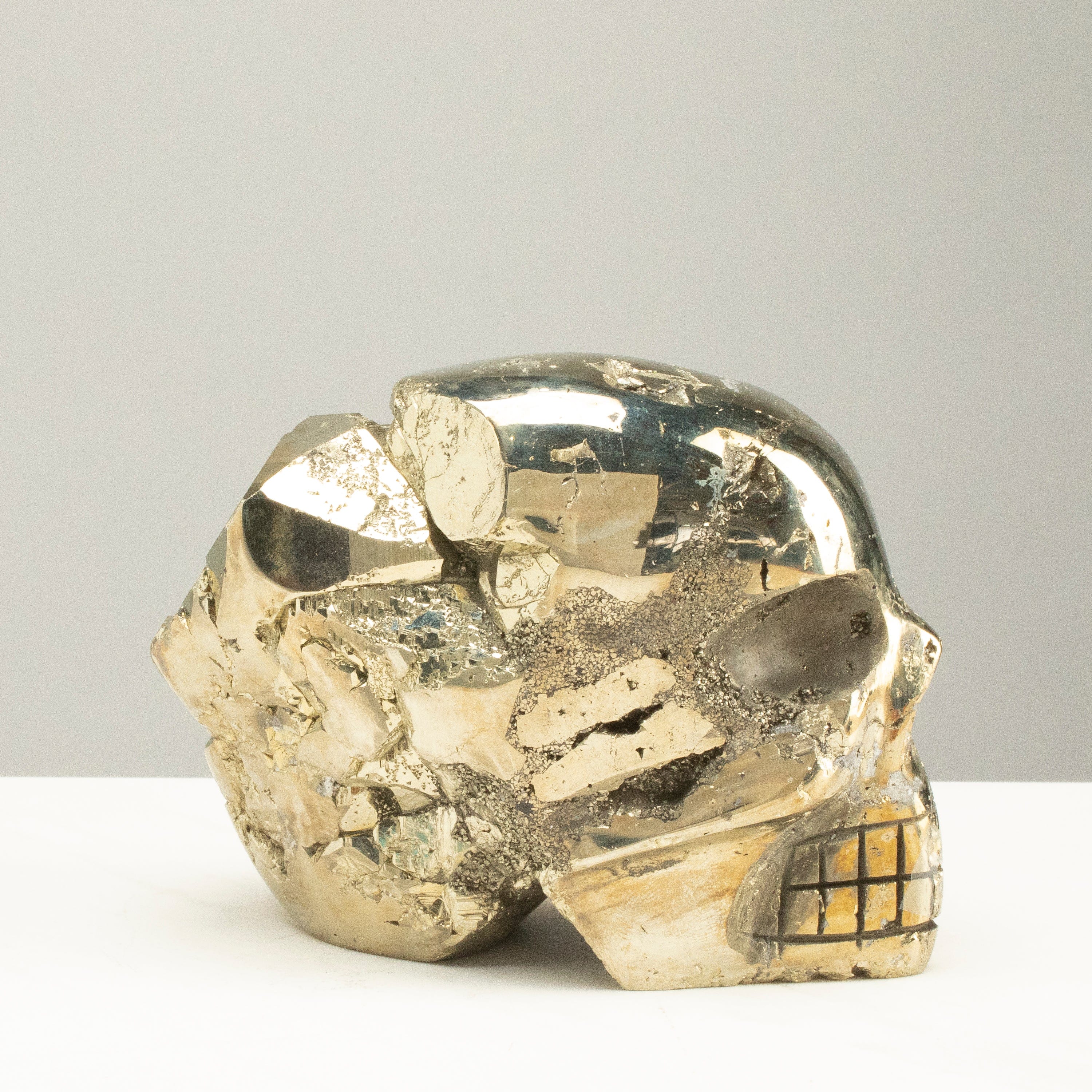 Kalifano Pyrite Peruvian Pyrite Skull Carving 5" / 2.9lbs PCSK1600.002