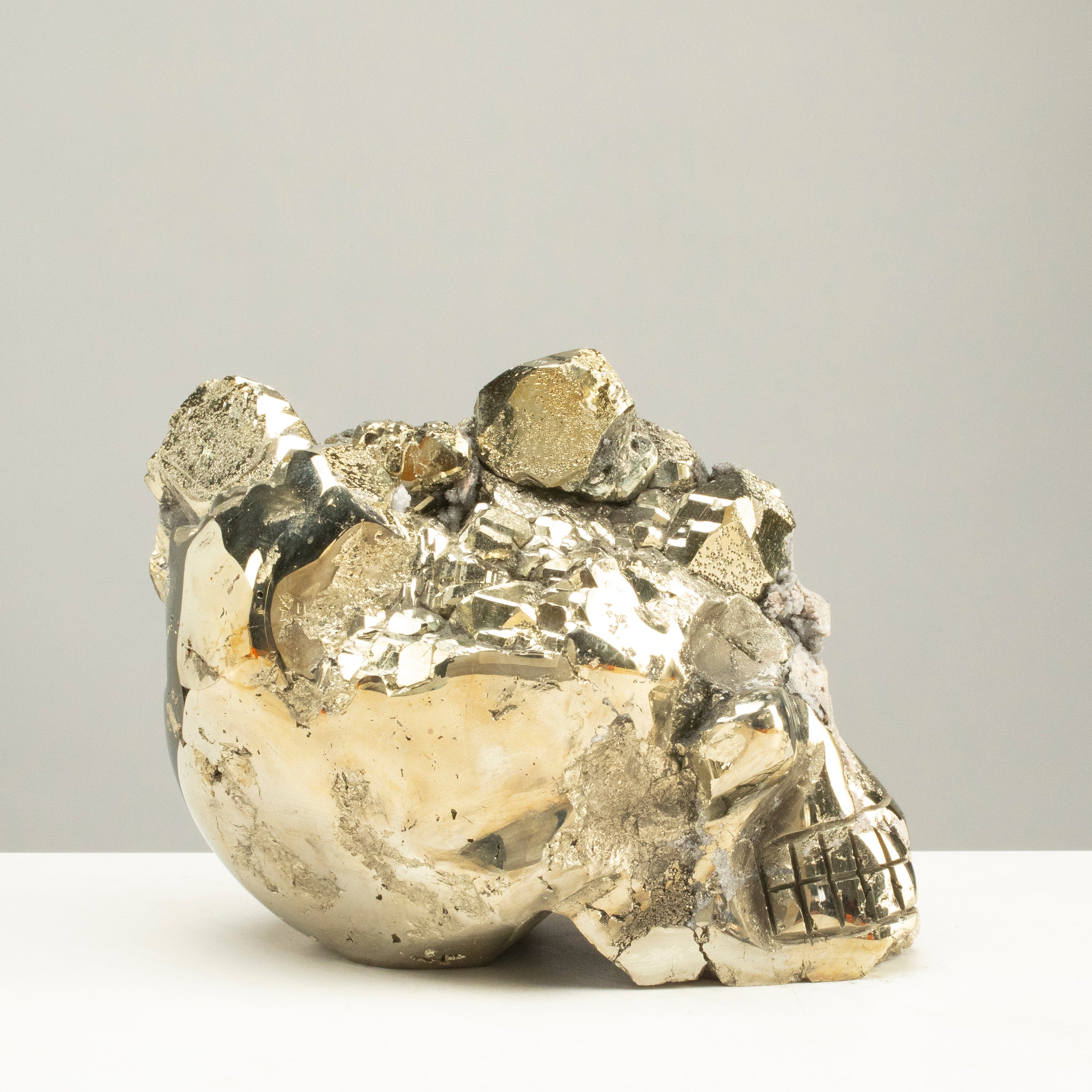 Kalifano Pyrite Peruvian Pyrite Skull Carving 8" / 8lbs PCSK4200.001