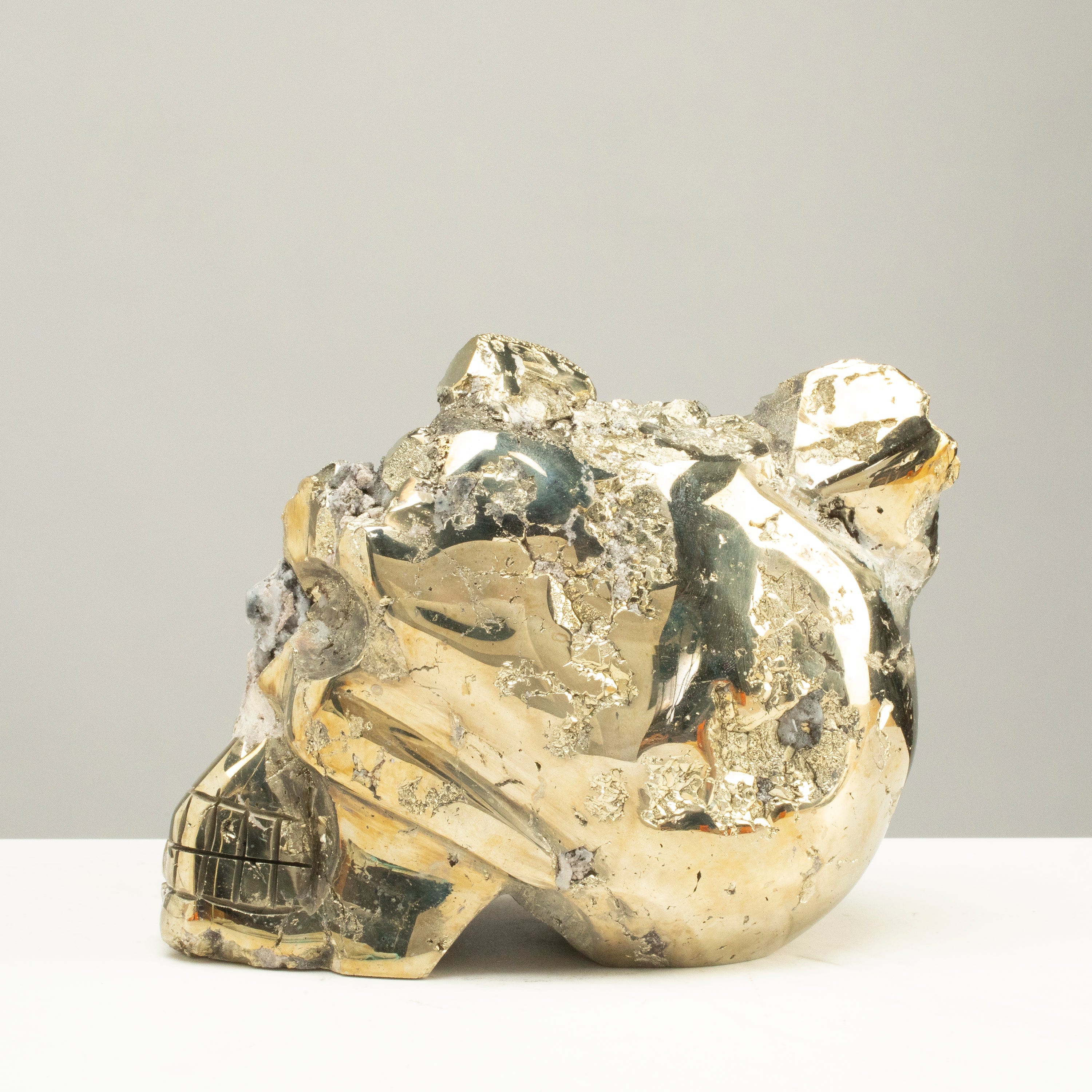 Kalifano Pyrite Peruvian Pyrite Skull Carving 8" / 8lbs PCSK4200.001