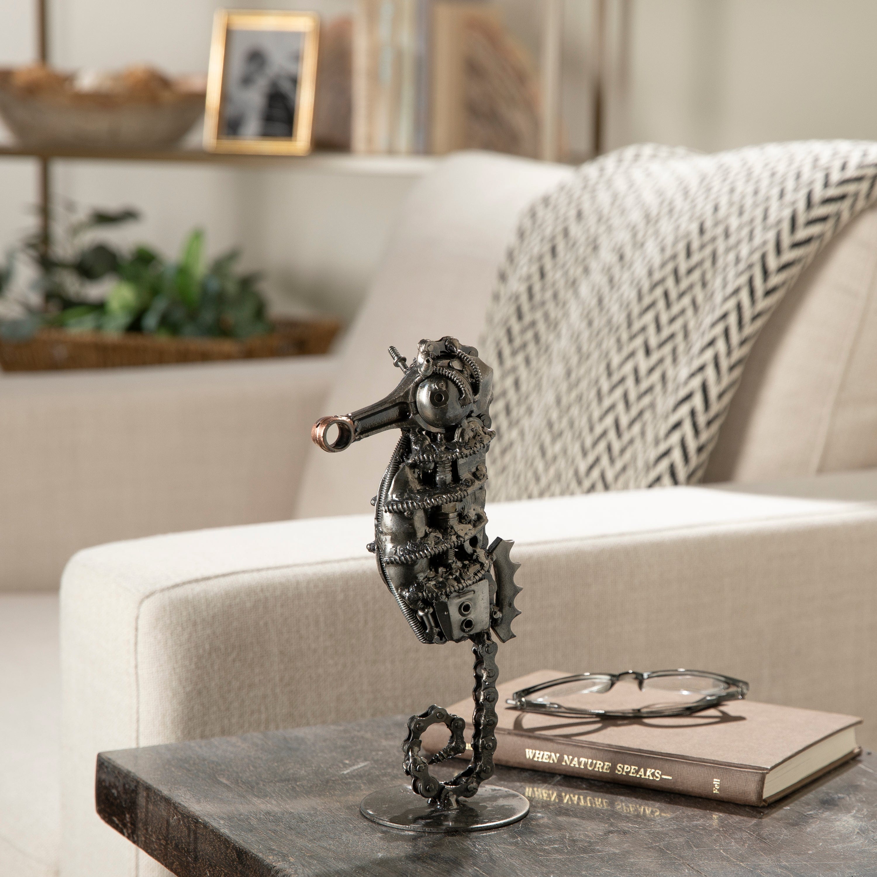 Kalifano Recycled Metal Art 10" Seahorse Inspired Recycled Metal Sculpture RMS-400SH-N