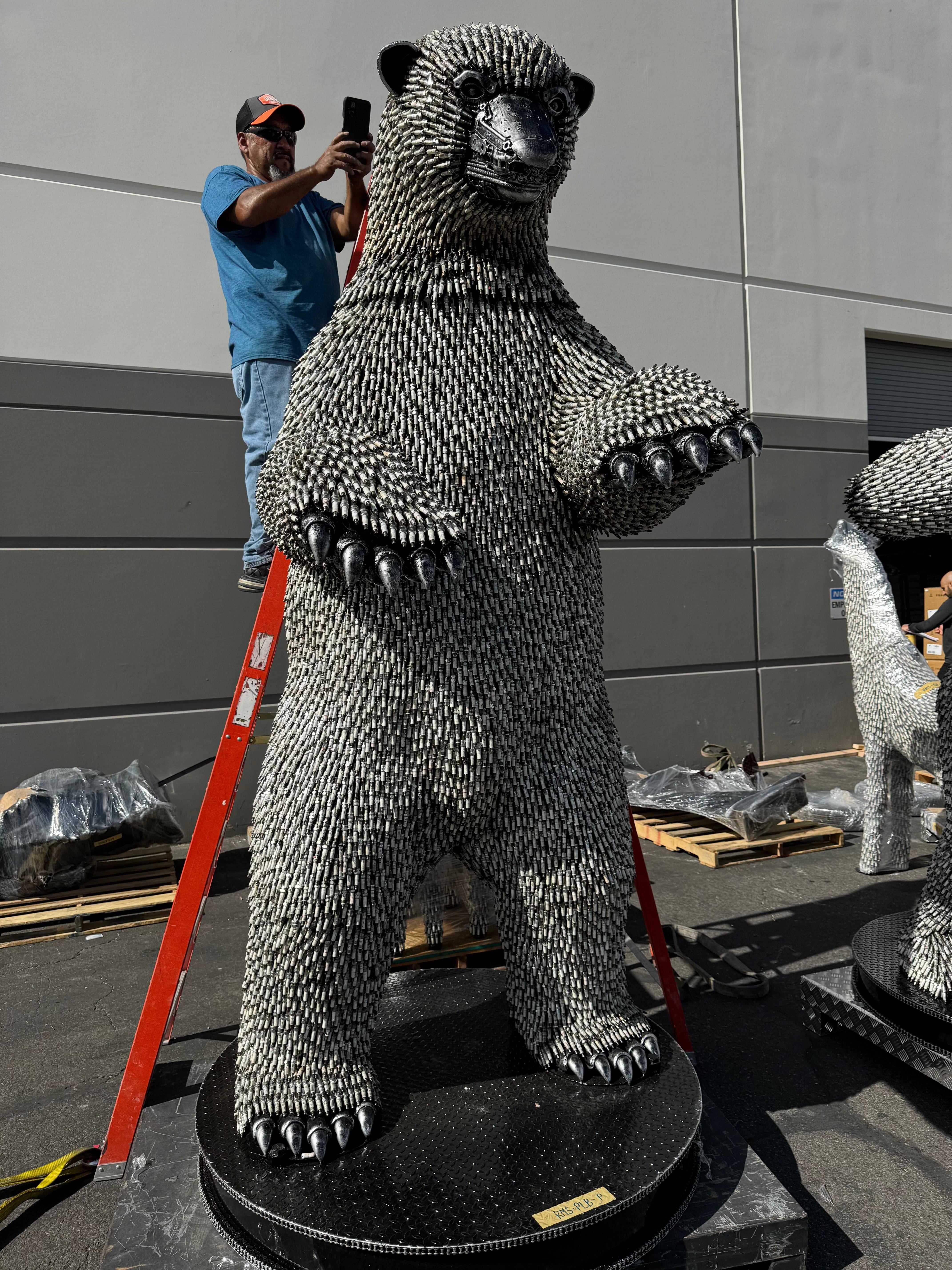 Kalifano Recycled Metal Art 106" Spark Plug Polar Bear (20,000+) Recycled Metal Sculpture RMS-PLB-P