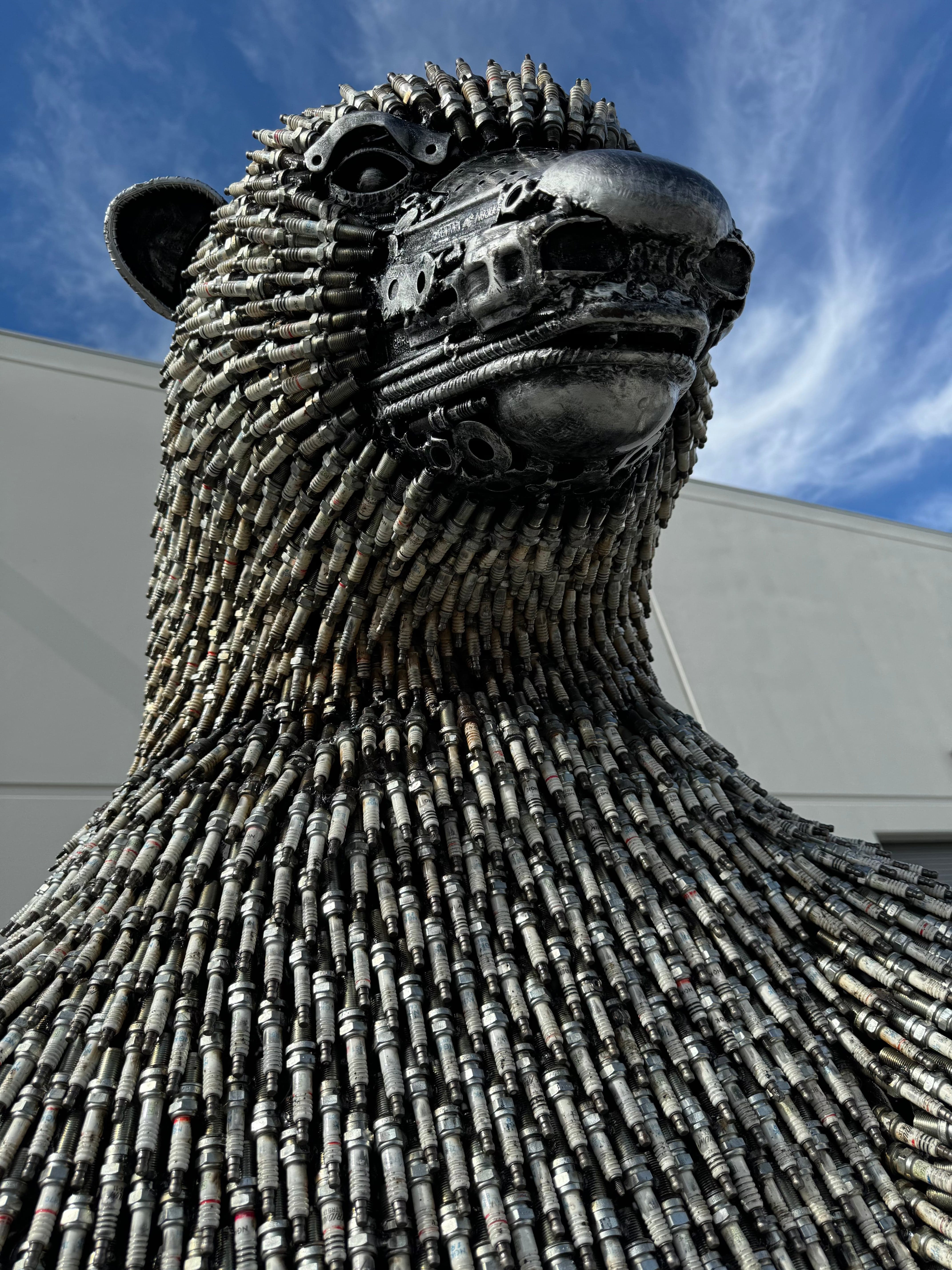 Kalifano Recycled Metal Art 106" Spark Plug Polar Bear (20,000+) Recycled Metal Sculpture RMS-PLB-P
